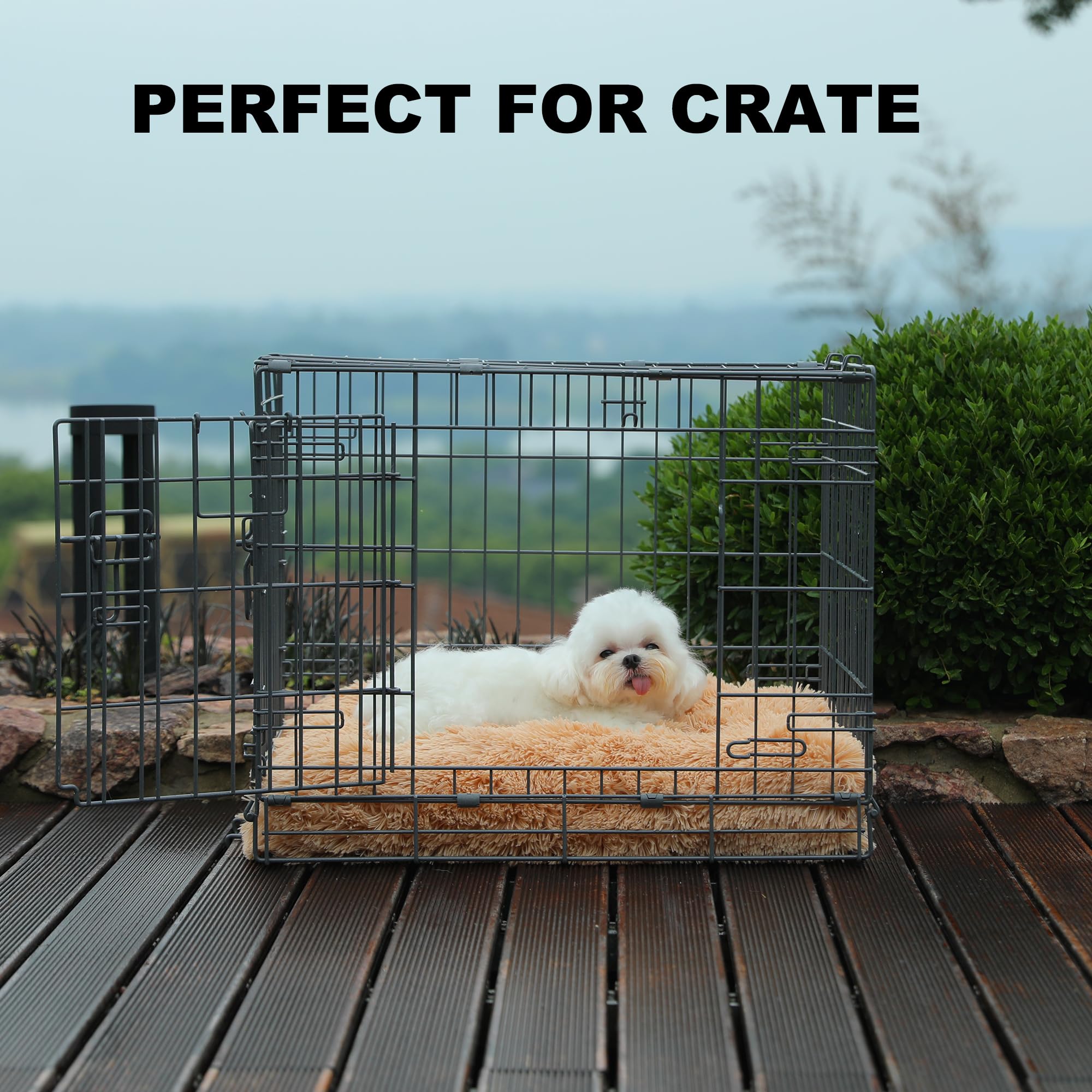 Bedfolks Plush Waterproof Dog Crate Bed, Removable Washable Cover, Faux Fur, Fluffy Kennel Bed 17''X12'', Camel