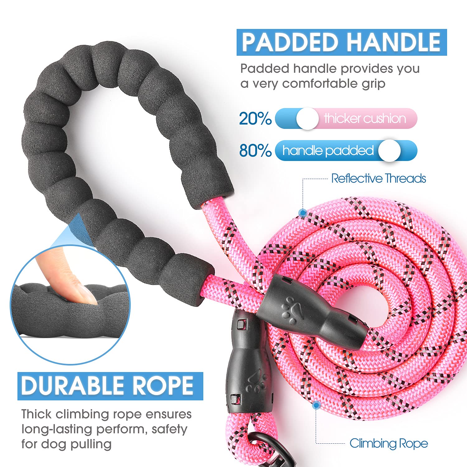 Baapet 2/4/5/6 Ft Dog Leash With Comfortable Padded Handle And Highly Reflective Threads For Small Medium And Large Dogs (5Ft-1/2'', Pink)