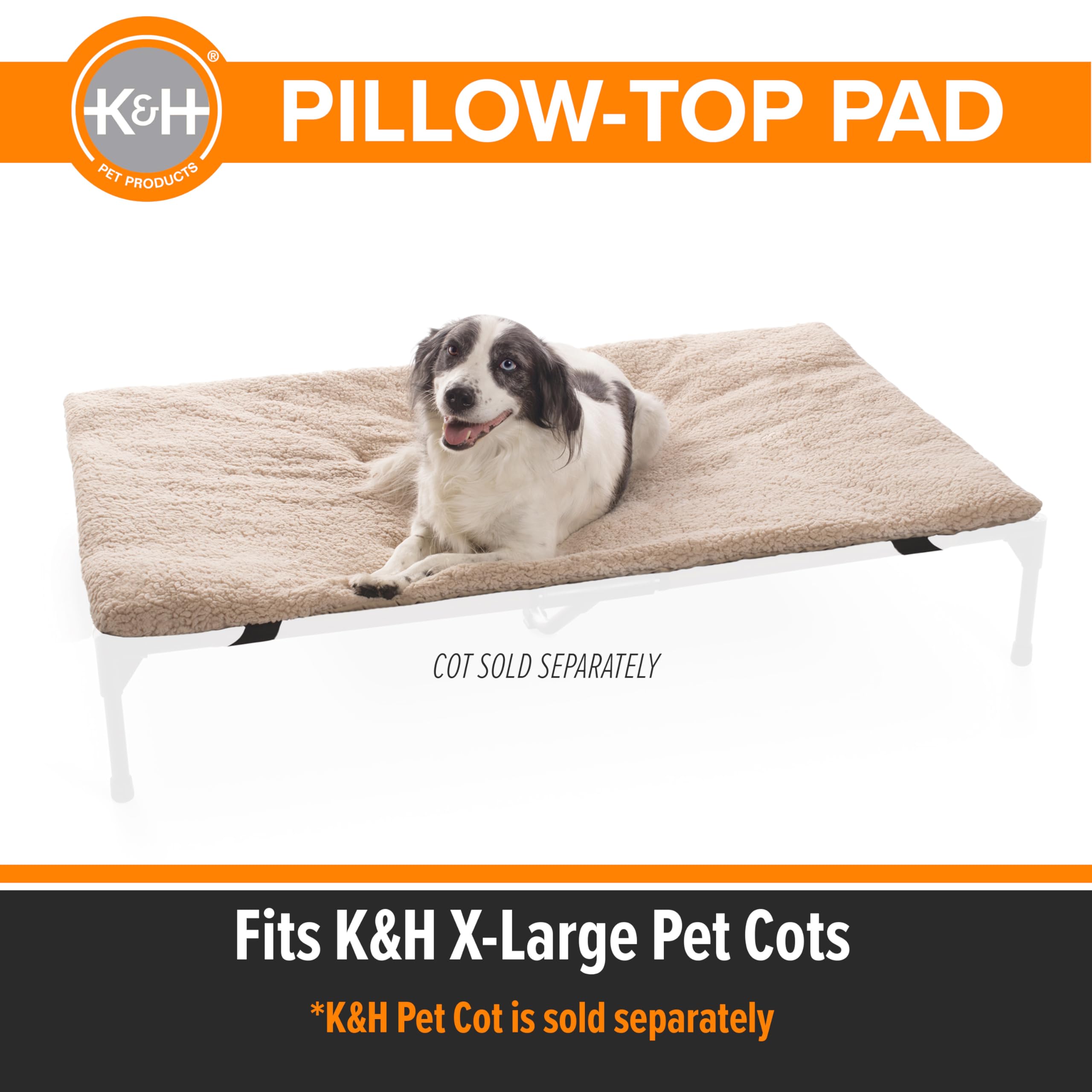 K&H Pet Products Dog Cot Pad (Cot Sold Separately), Pillow-Top Comfort Bed for K&H XL Elevated Dog Beds, Soft & Fluffy, Secure F