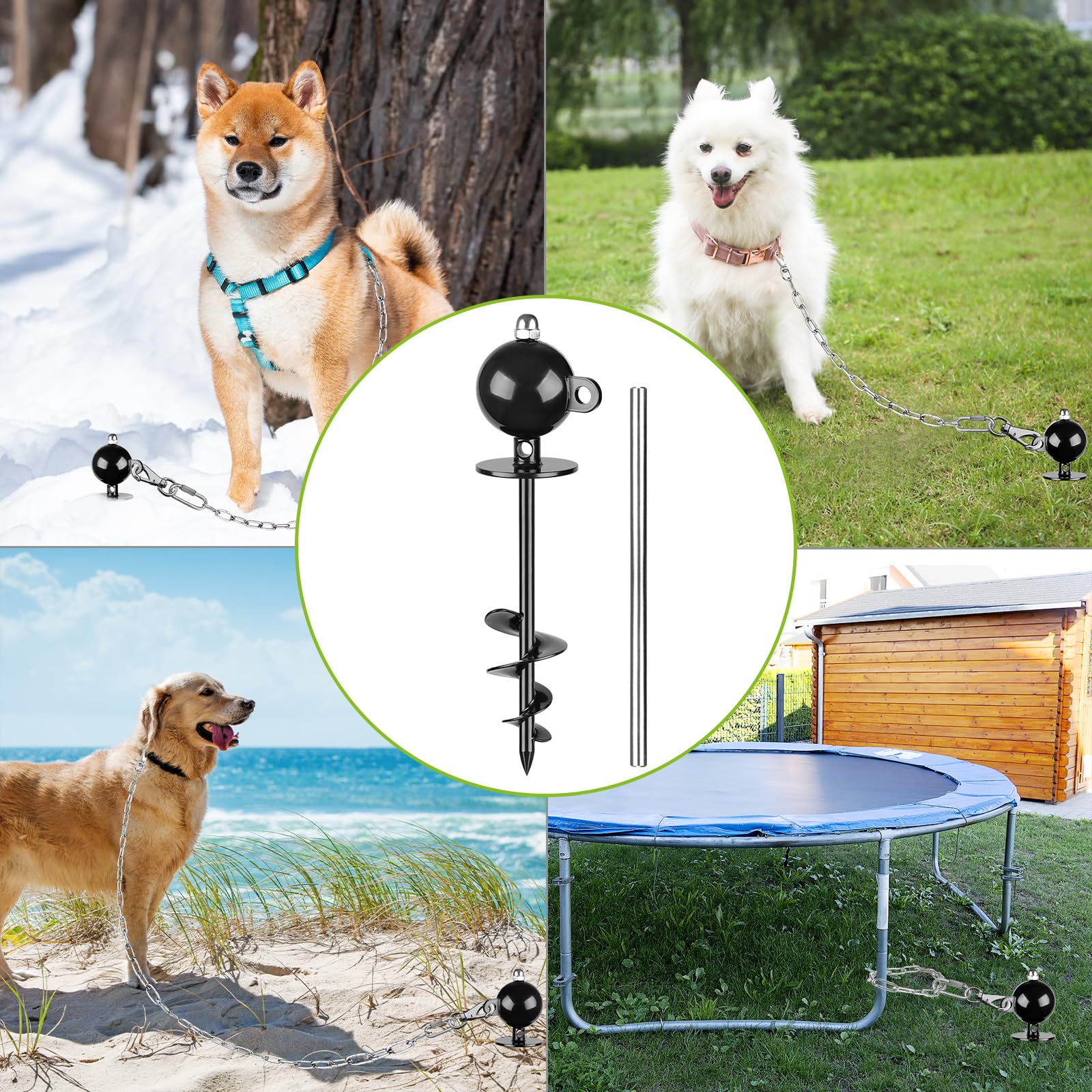 Seleware Dog Tie Out Stake Outdoor Anti-Rust Dog Anchor For Large Dogs Up To 220 Lbs, Free Rotation Dog Stake Dog Camping Gear T