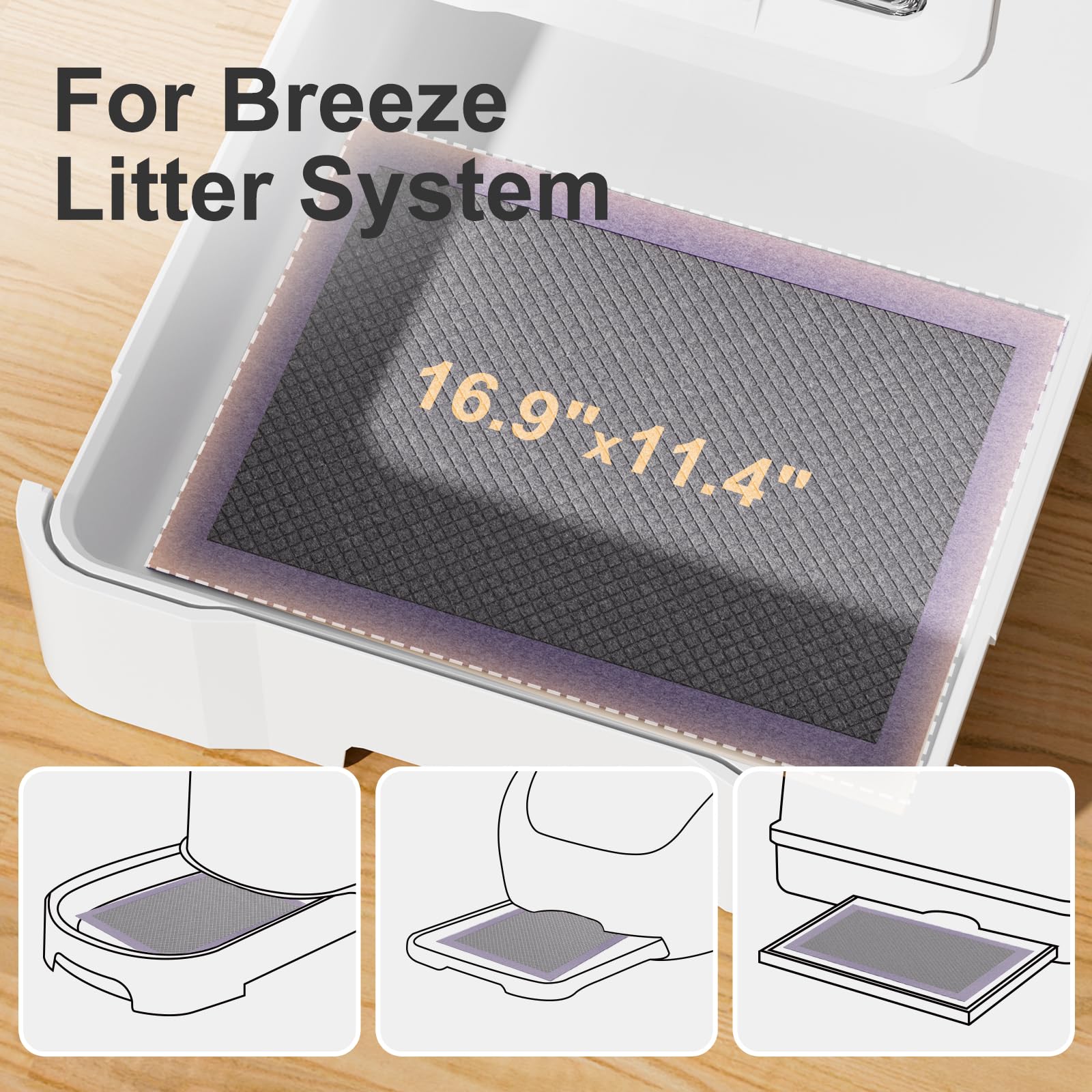 Cat Pad Refills For Litter Box, 16.9''X11.4'' Odor Control Cat Pee Pads With Activated Carbon For Breeze Litter System(30Counts/