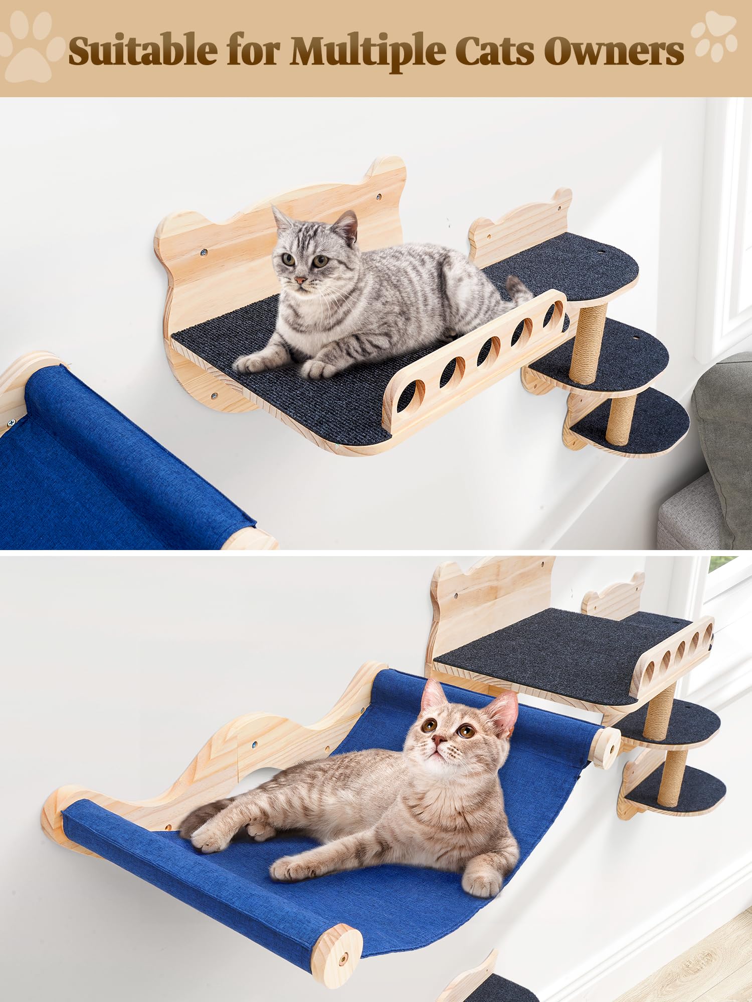 Cat Wall Shelves Furniture Set Cat Shelves For Wall For Large Adult Cats Kittens Wall-Mounted Cat Wall Steps Shelf Perches Climb