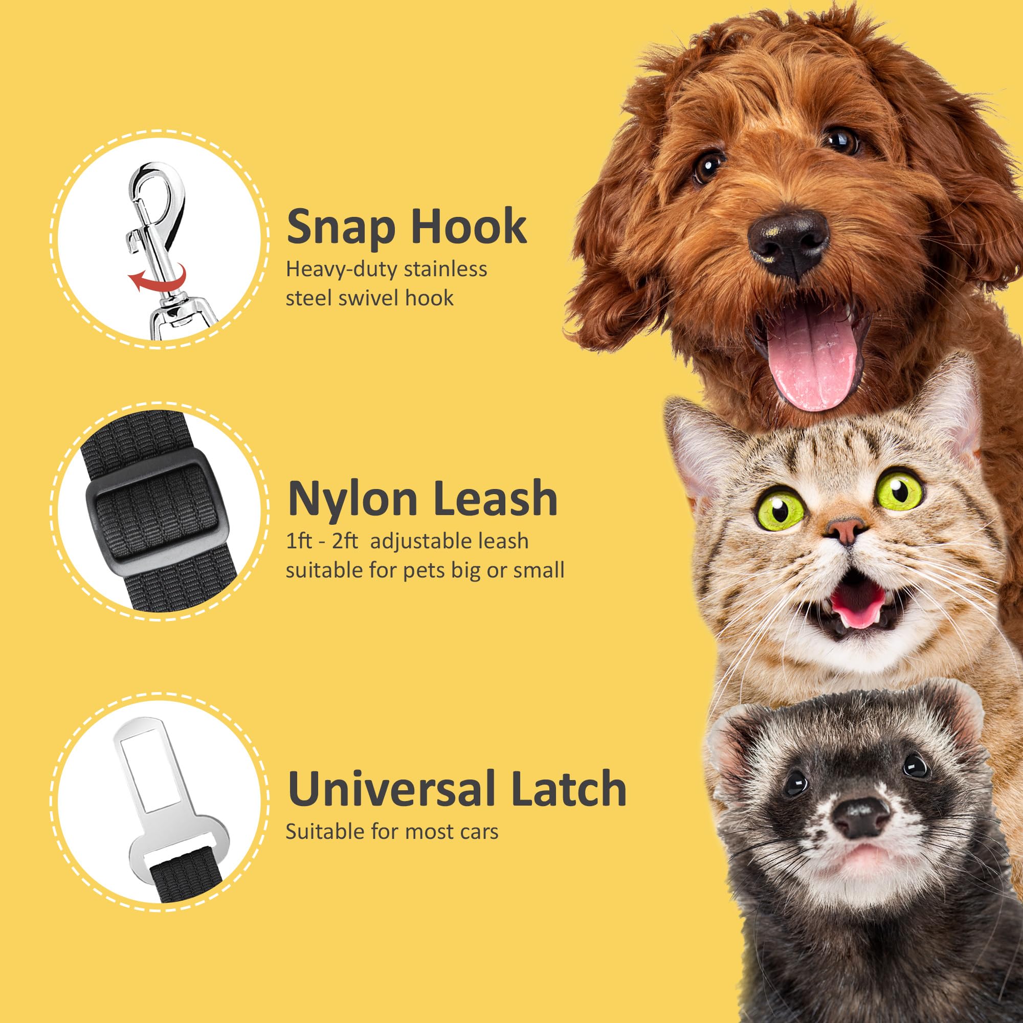 SunGrow Dog Seat Belt for Car, Adjustable Nylon Pet Seatbelt, Supports All Cars, Seatbelt for Dogs in Car, Dog Car Leash Seat Be