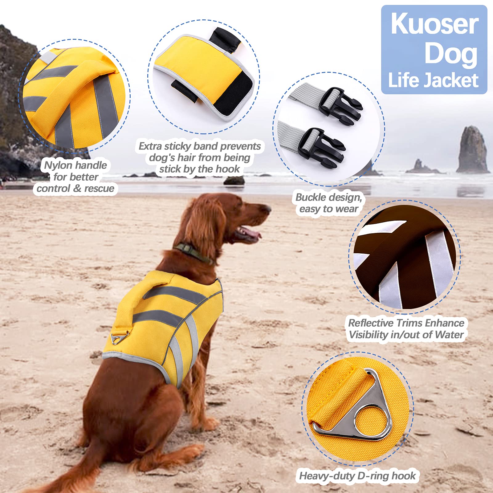 Dog Life Jacket With Reflective Stripes, Adjustable High Visibility Dog Life Vest Ripstop Dog Lifesaver Pet Life Preserver With High Flotation Swimsuit For Small Medium And Large Dogs