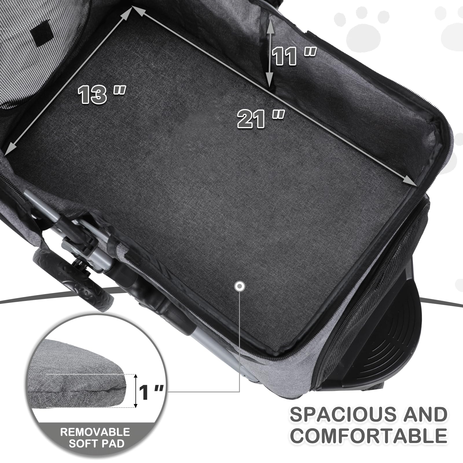 Monibloom 3 Wheels Pet Dog Cat Stroller For Small Medium Dogs And Cats, Lightweight Foldable Jogger Stroller W/Storage Basket And Cup Holder, Gray