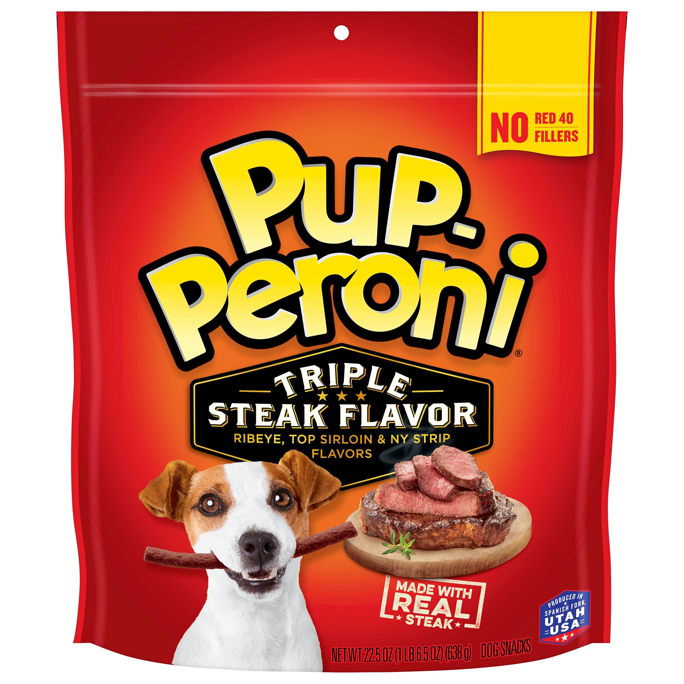 Pup-Peroni Dog Treats, Triple Steak Flavor, 22.5 Ounce, Ribeye, Top Sirloin, NY Strip Flavors