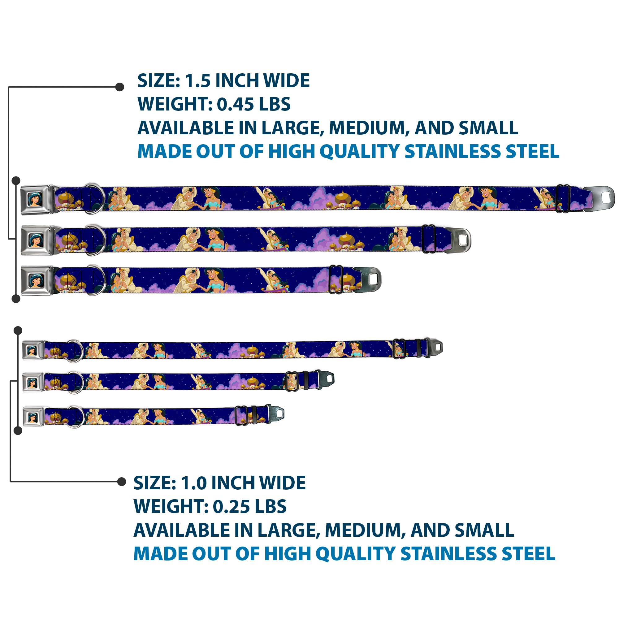 Buckle-Down Seatbelt Buckle Dog Collar - Aladdin & Jasmine Magic Carpet Ride Scenes - 1.5 Wide - Fits 18-32 Neck - Large (Dc
