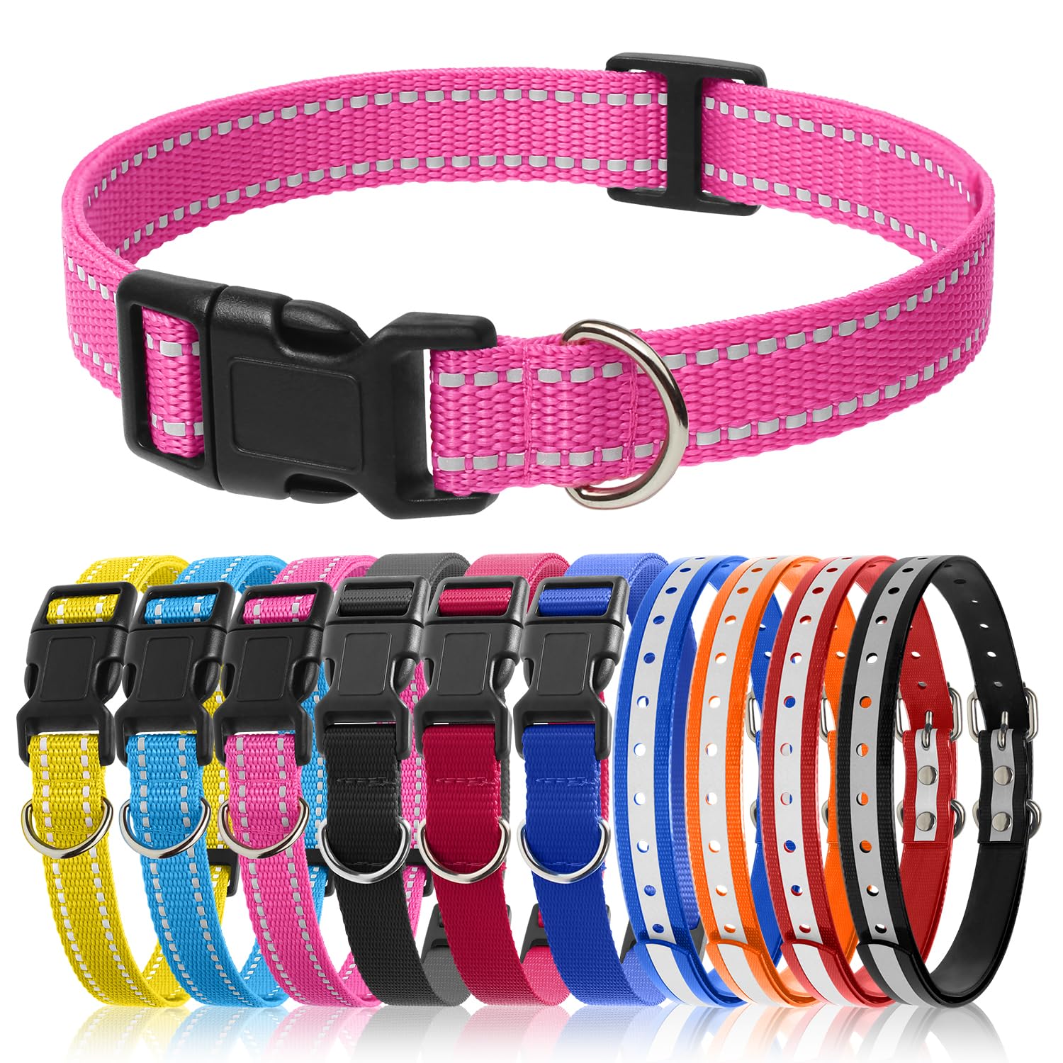 Petjoy 3-Pack Replacement Straps For Shock & E Collars - Durable Nylon Adjustable Dog Collars, 8-27 Inches, Quick Release Buckle