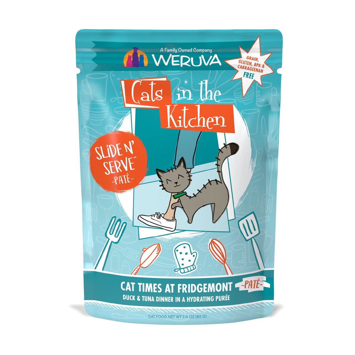 Weruva Cats In The Kitchen Slide N' Serve Grain-Free Natural Wet Pate Cat Food Pouches, Cat Times At Fridgemont, 3Oz Pouch (Pack