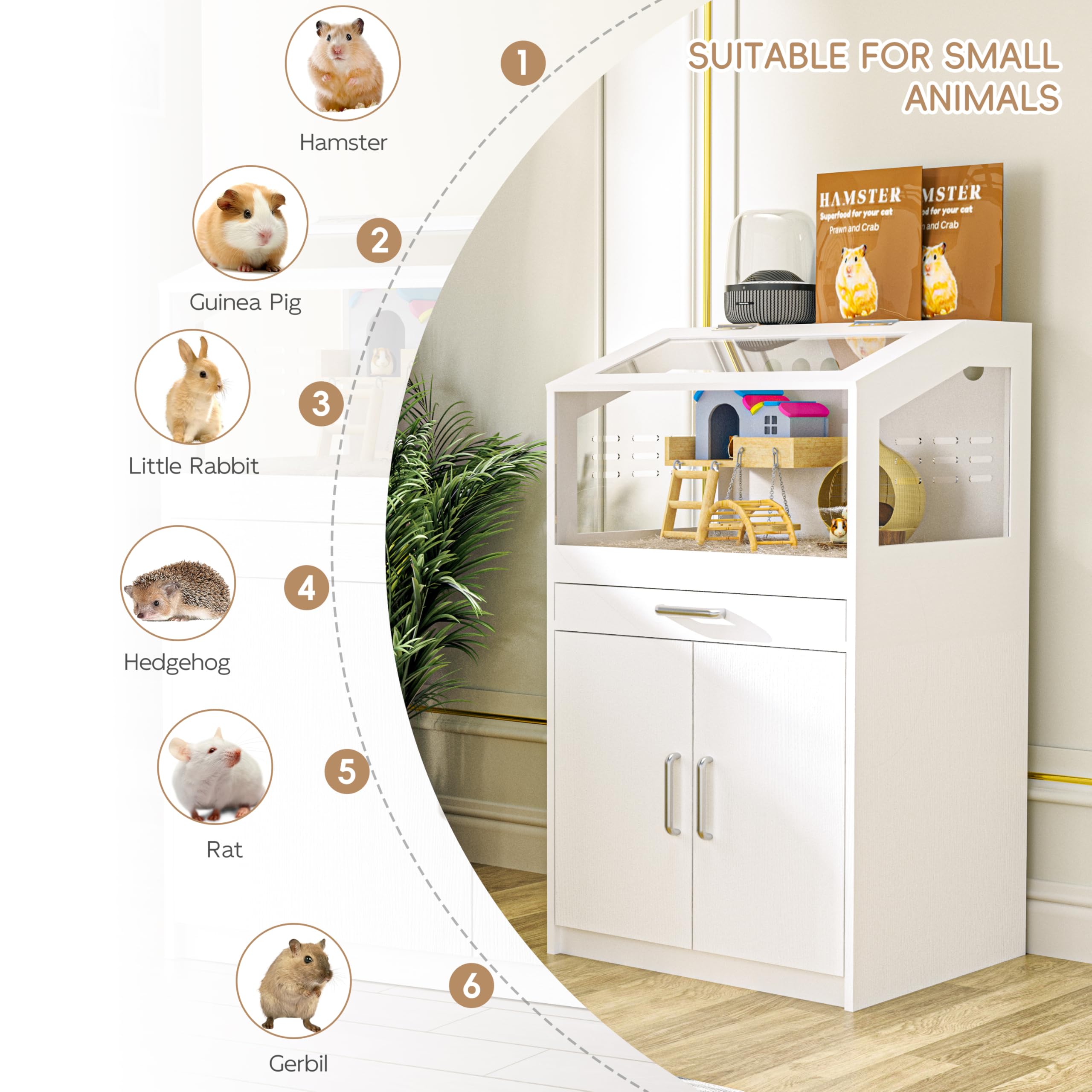 Betterhood Hamster Cage With Storage Cabinet, Guinea Pig Cage For Small Animals, Large Hamster Cage And Habitat With Easy View A