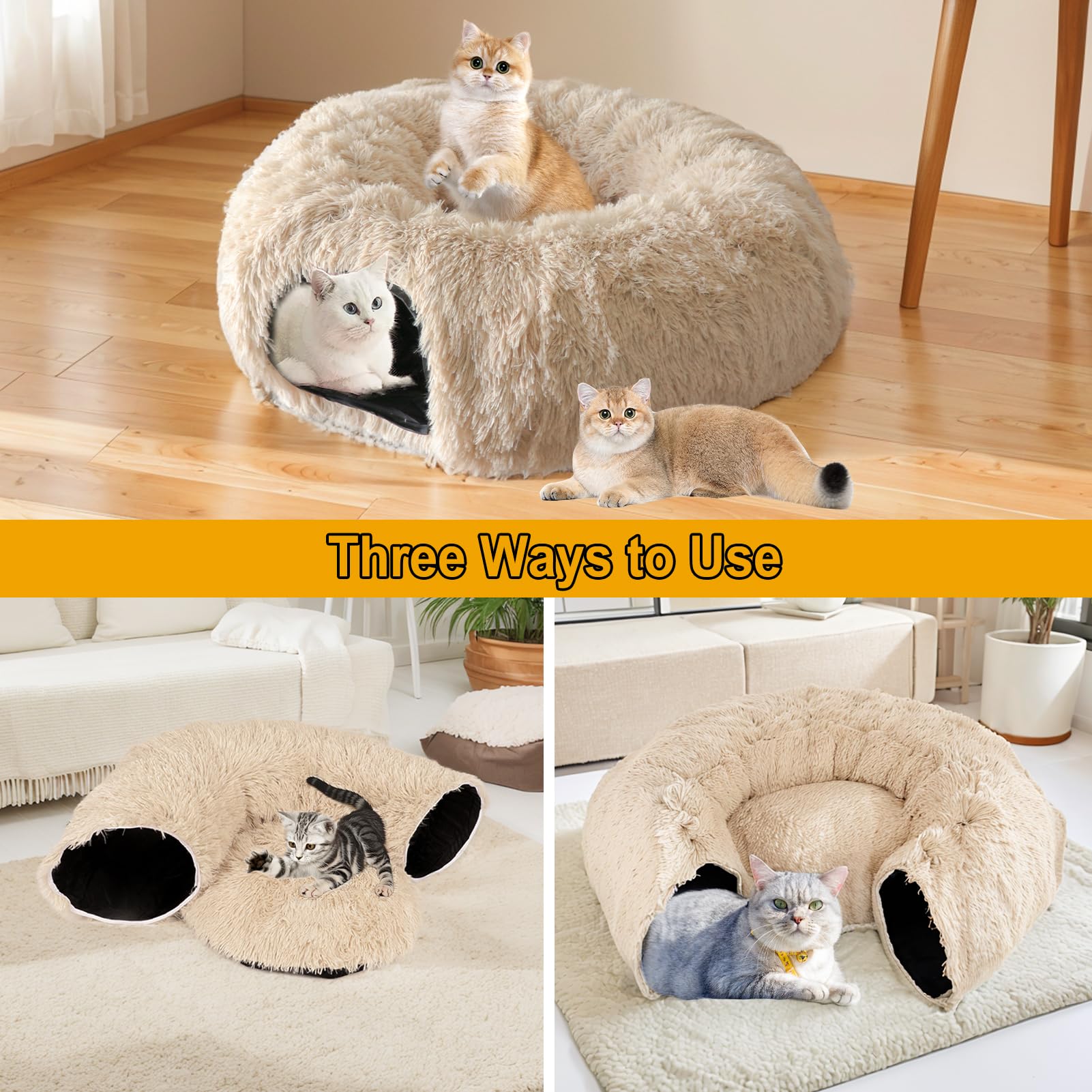 Lifeideas Large Bed, Cat Tunnel Foldable Donut Tunnel With Fluffy Toy Balls And Washable Pads, Full For Kitten, Cat, Puppy, Ferr
