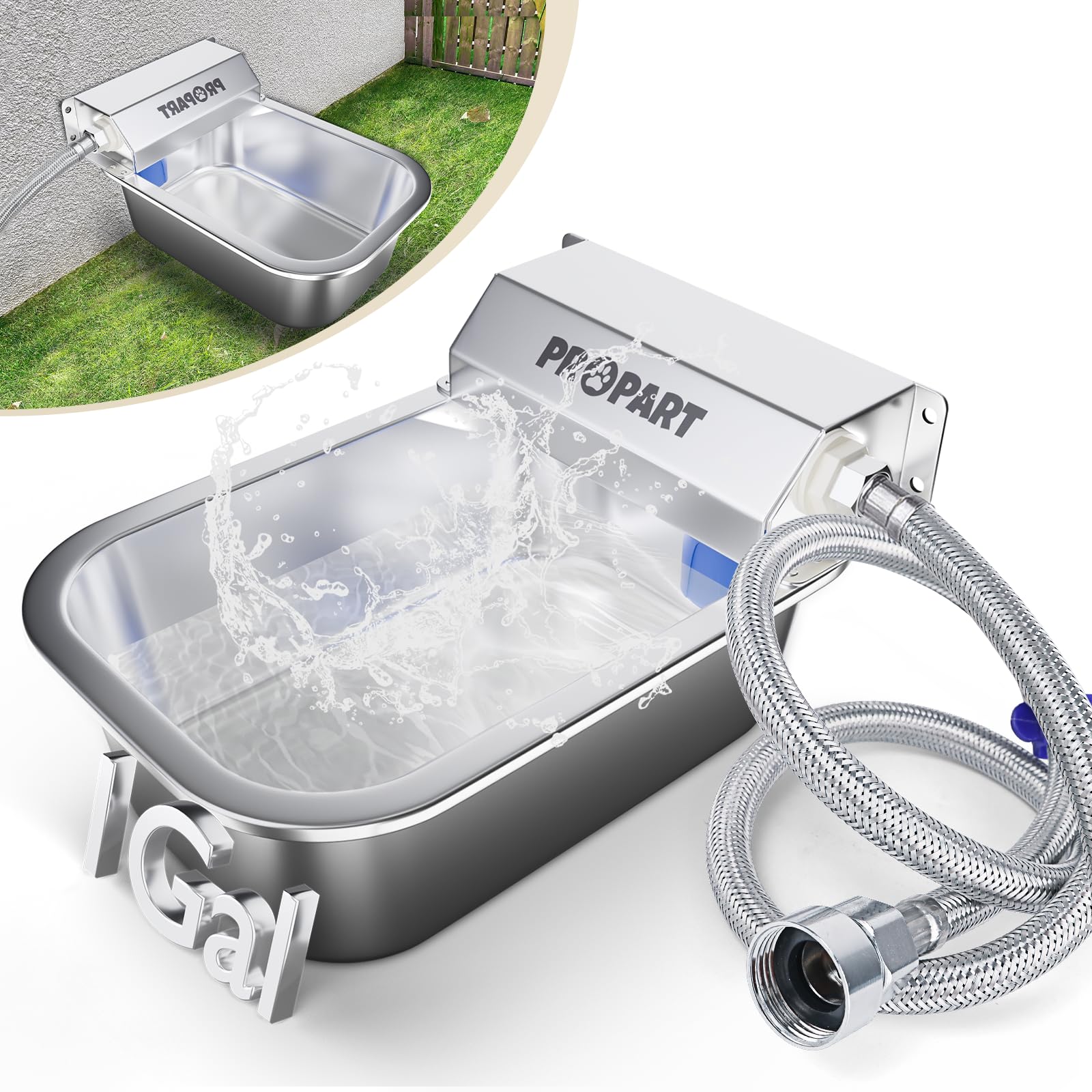 1 Gallon Automatic Water Dispenser For Dogs Cats Rabbits, Stainless Steel Dog Water Bowl, No Electricity Auto Fill Waterer Feede