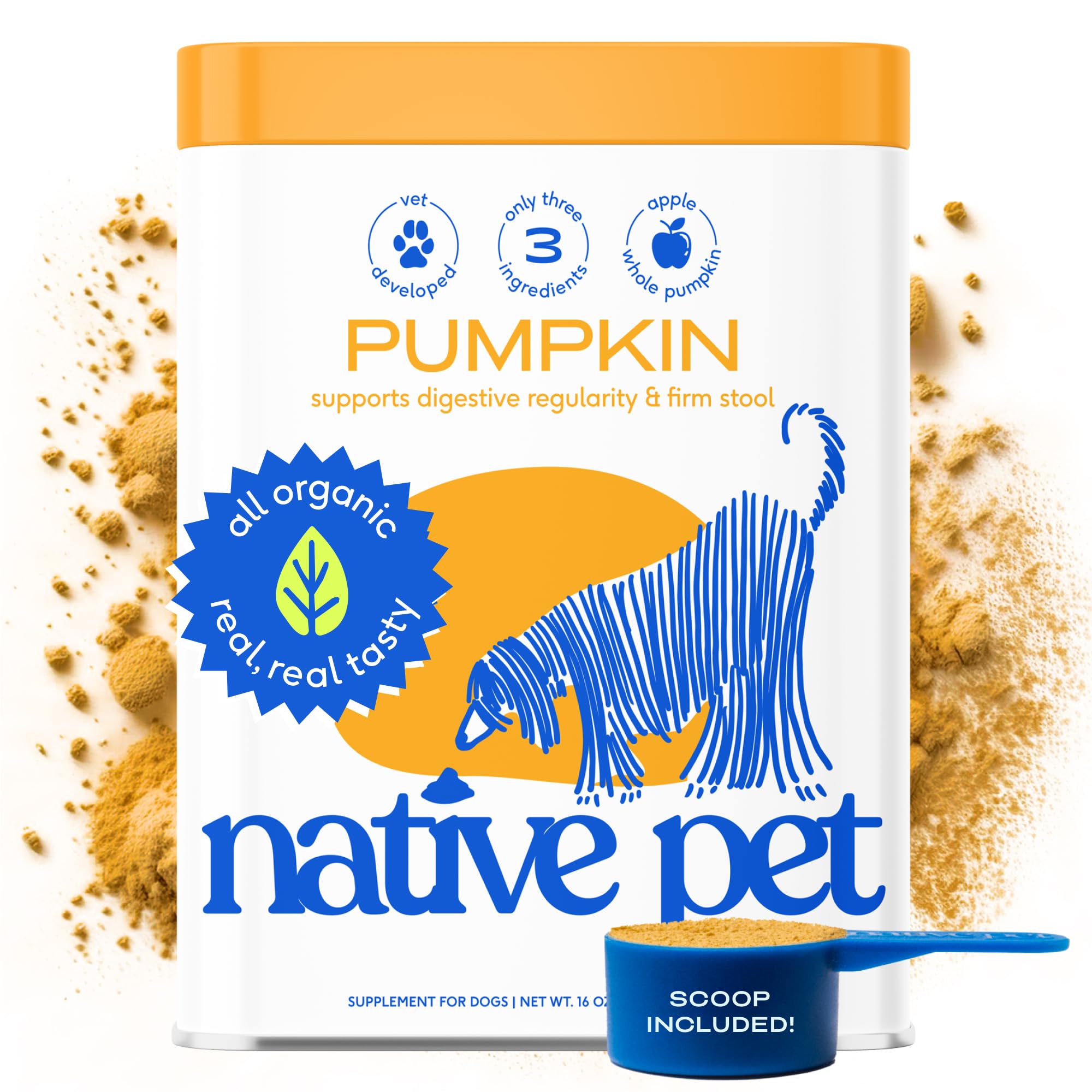 Native Pet Organic Pumpkin for Dogs (16 oz)- All-Natural, Organic Fiber for Dogs - Mix with Water to Create Delicious Pumpkin Pu