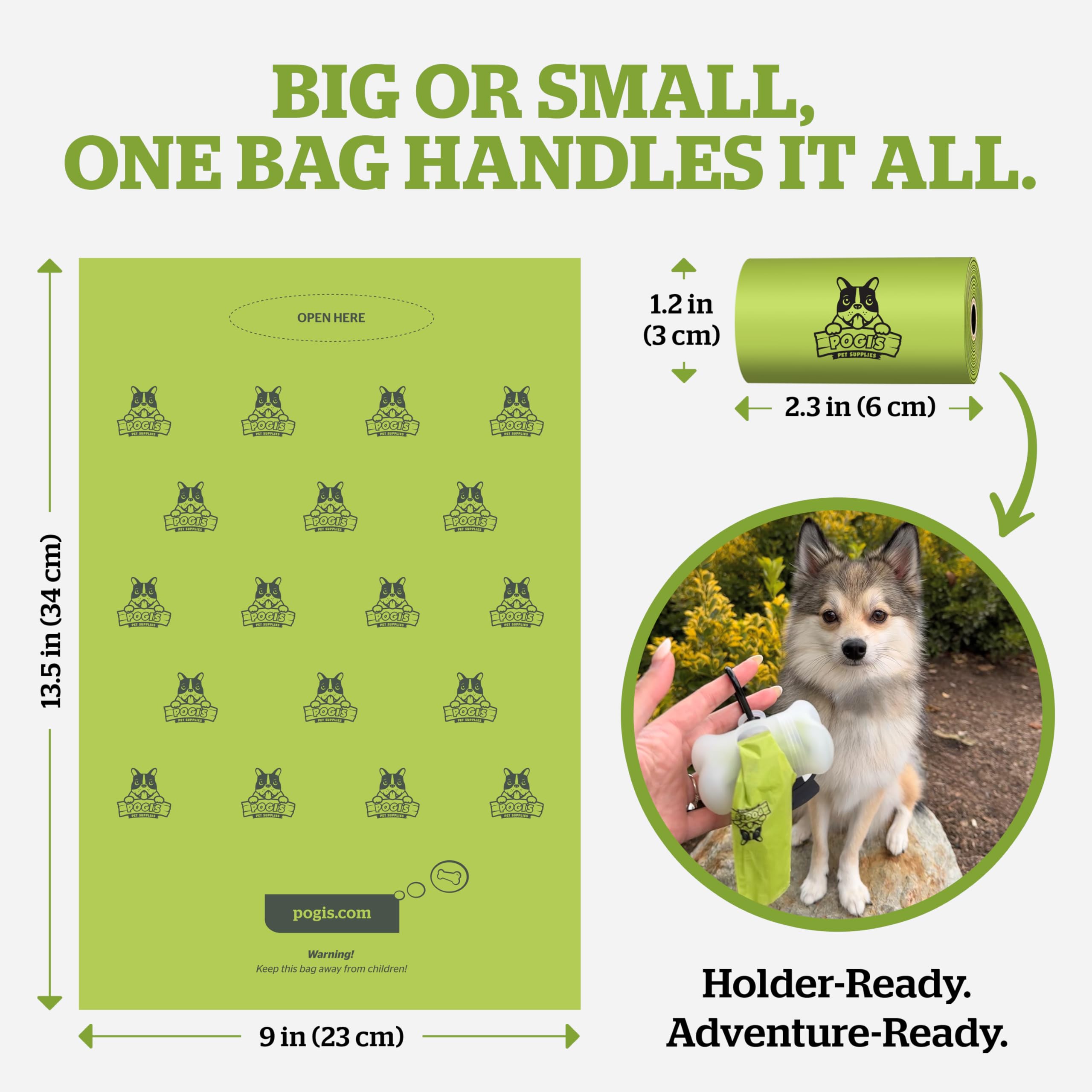 Pogis Dog Poop Bag Dispenser - Holder With Metal Carabiner For Leashes, Includes 15 Fresh Scented Bags