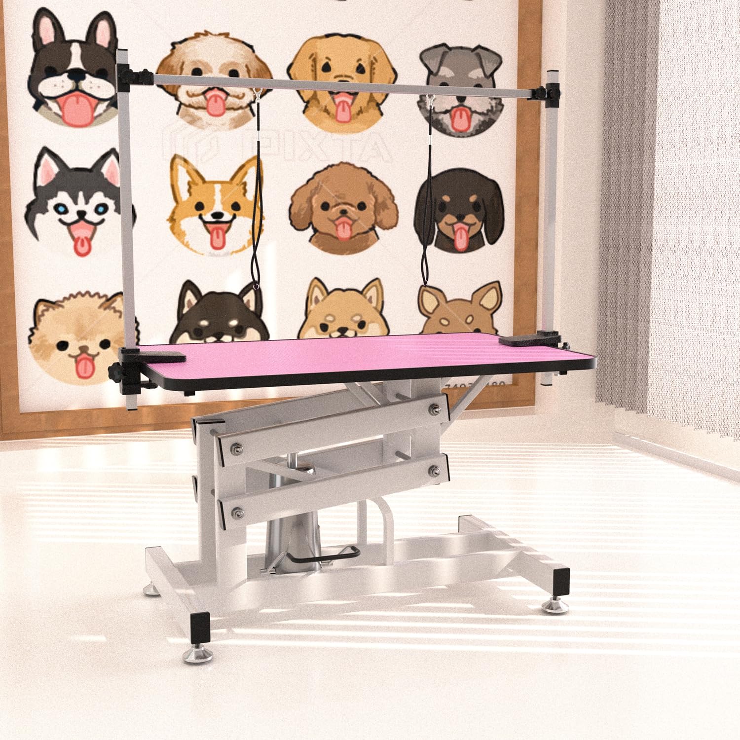 Hydraulic Dog Pet Grooming Table, 42 Inch Heavy Duty Z Lift Structure Professional Dog Grooming Table Suitable For Large Dogs At