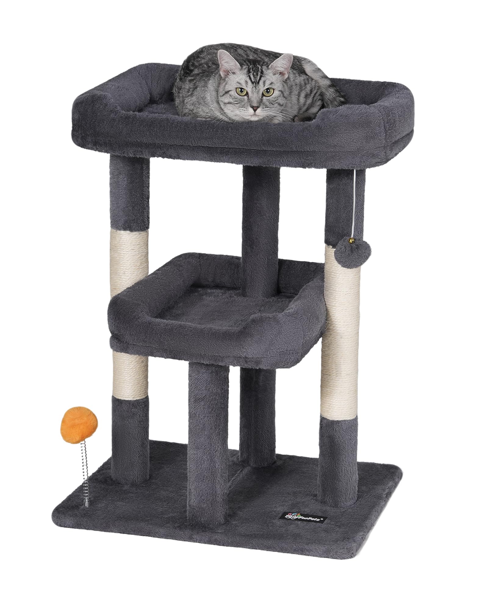 Fourfurpets 27.6-Inch Cat Tree, Cat Tower For Indoor Cats, Cat Condo For Large Cats, Small Cat Tree With Scratching Post, Toy Ba