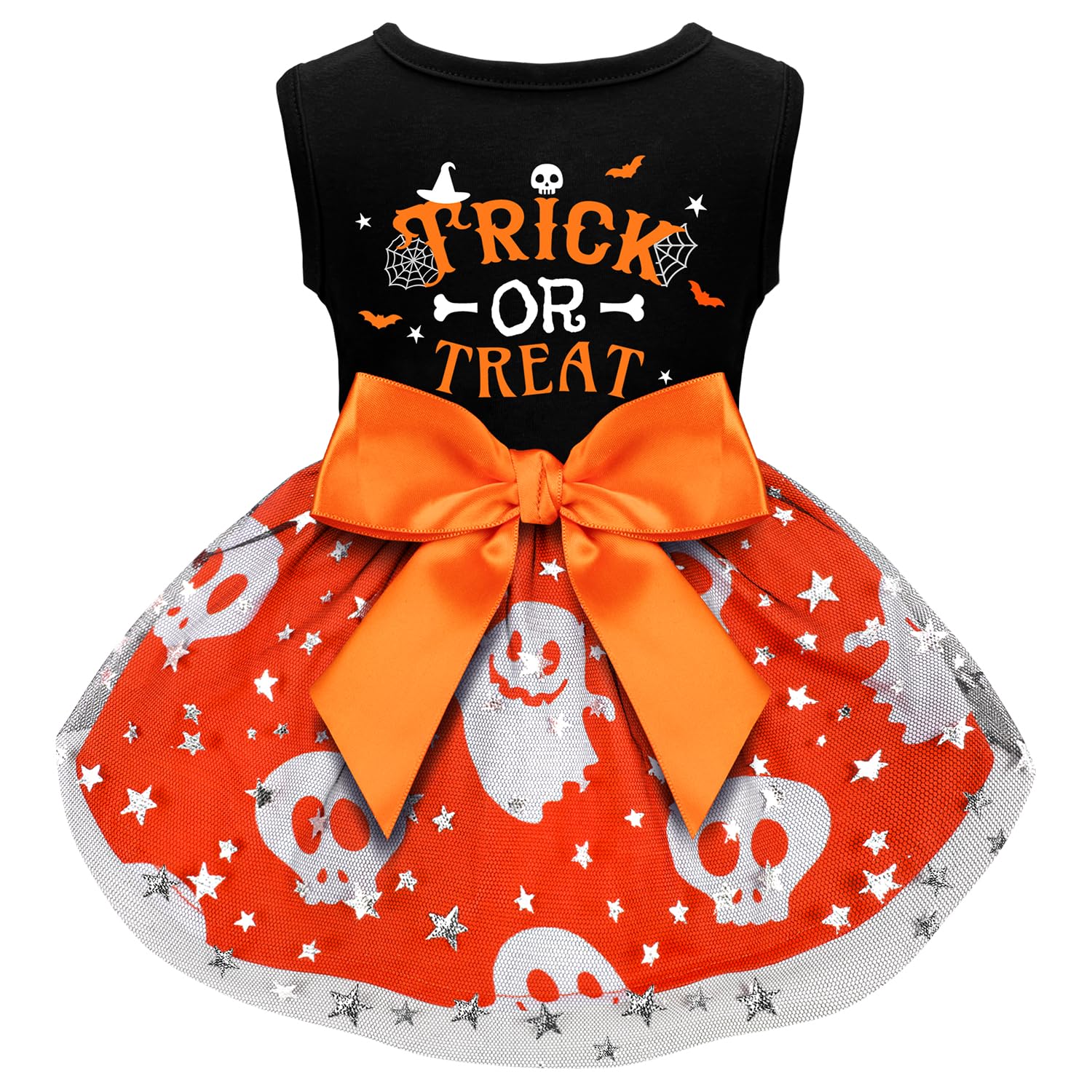 Funny Puppy Dress With Bow - Small & Large Dog Halloween Costumes, Pumpkin Witch Bat Pet Dress - X-Small, Trick Or Treat