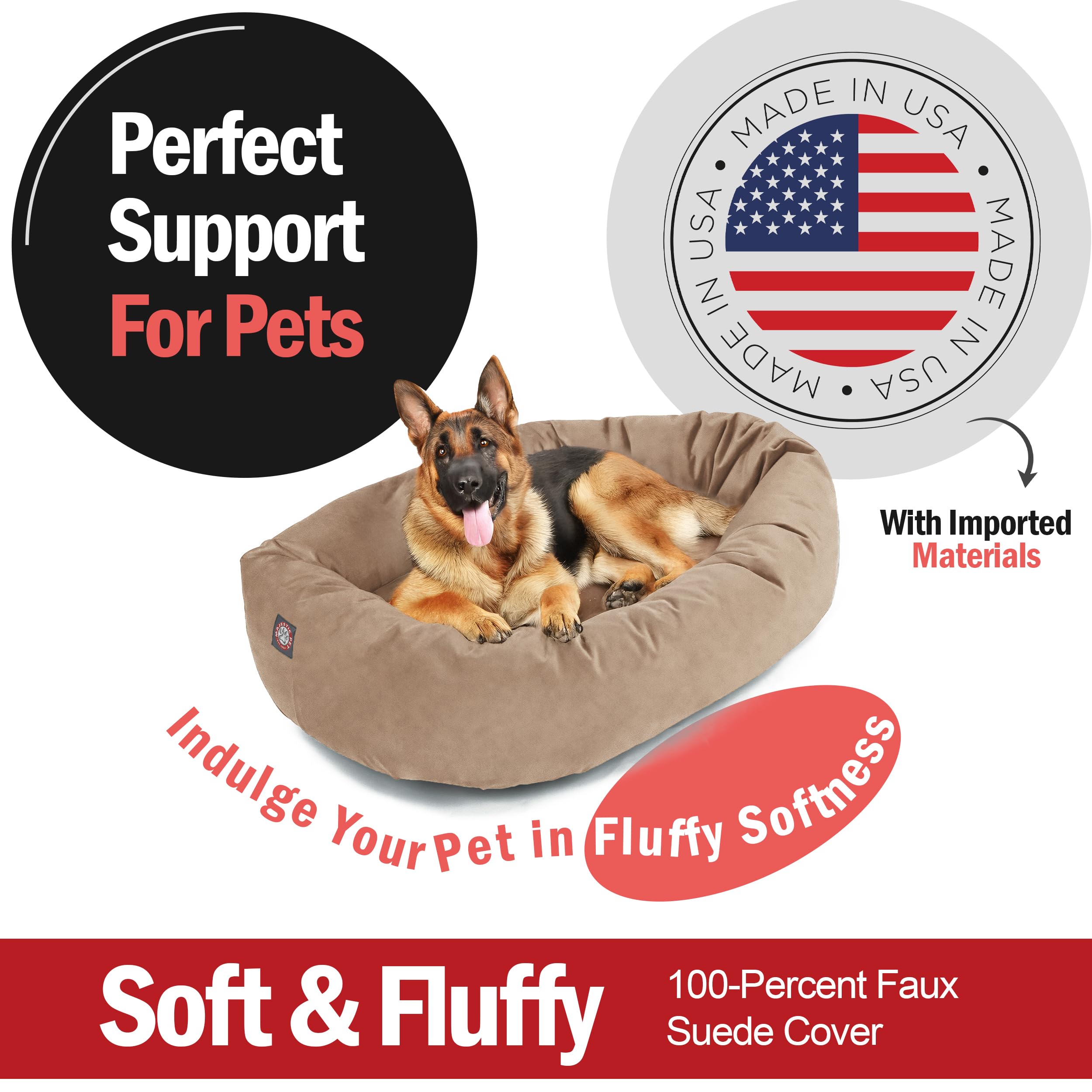 Majestic Pet 52 Inch Suede Shredded Memory Foam Mix Calming Extra Large Dog Bed Washable 52 x 35 x 11 (Inch) - Cozy Soft Donut R