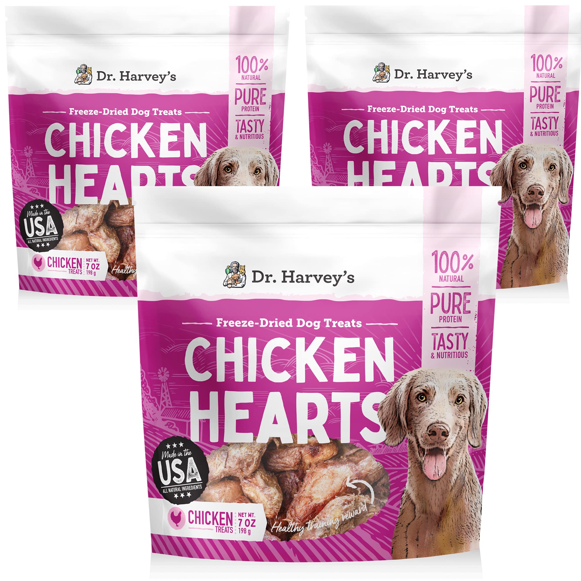 Dr. Harvey s Freeze-Dried Chicken Hearts - Training Dog Treats, Single Ingredient, All-Natural USA Sourced Protein, Allergen-Fr