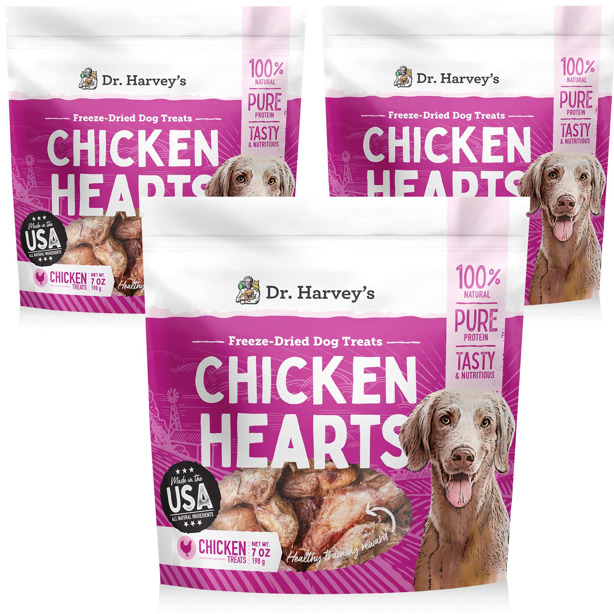 Dr. Harvey'S Chicken Hearts Freeze Dried Training Dog Treats With Real Chicken Hearts For Dogs, 7 Ounces (3 Pack)