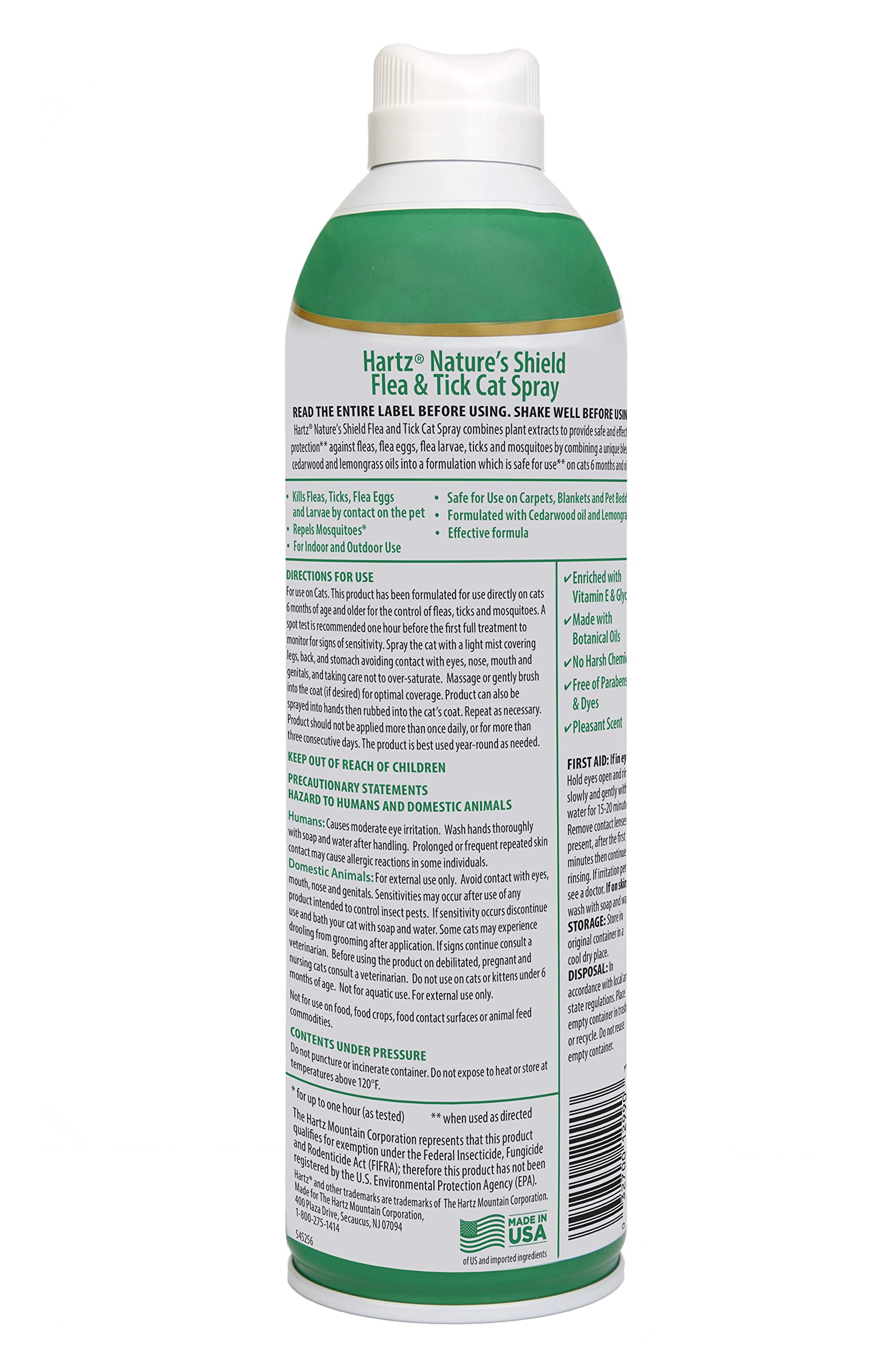 Hartz Natures Shield Flea & Tick Spray Treatment for Cats with Cedarwood and Lemongrass Oil, 14 Ounces