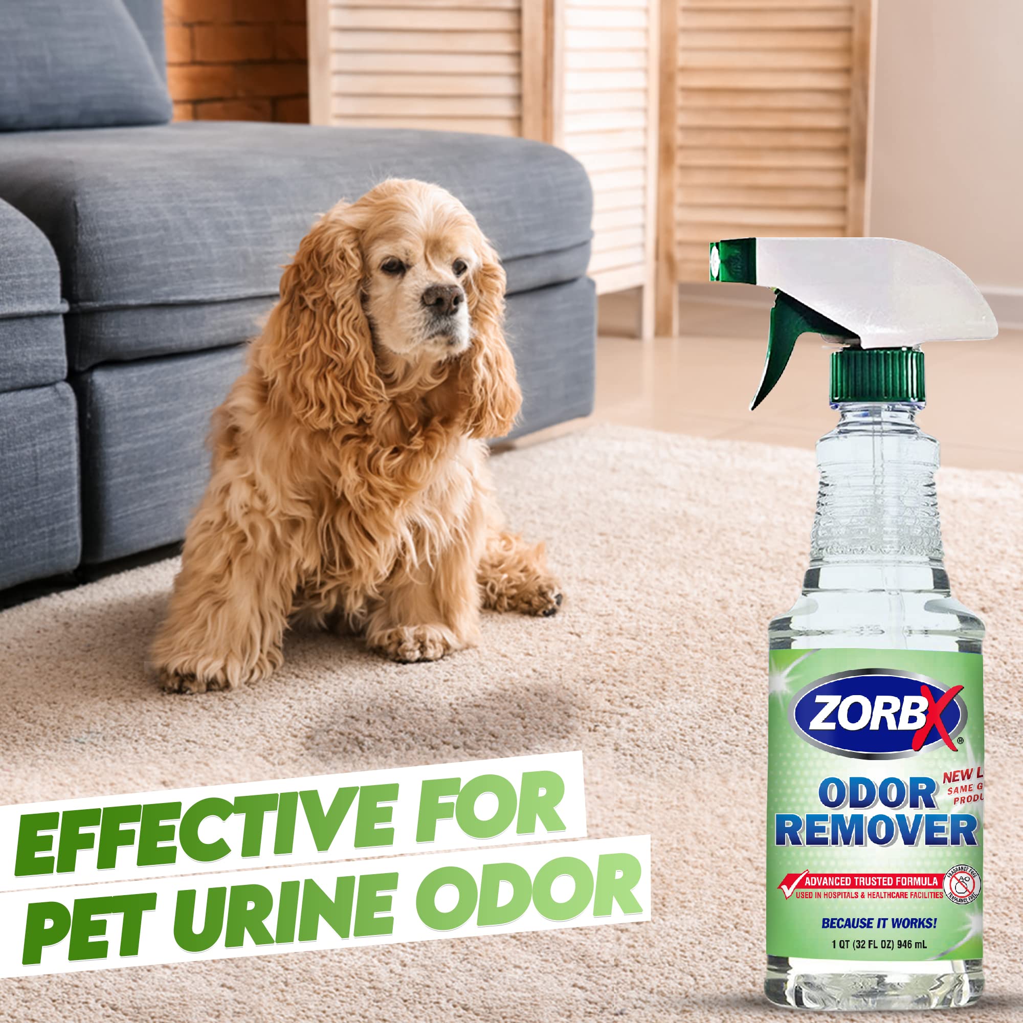 Zorbx Unscented Odor Remover Spray - Perfect Solution For Strong Odor | Advanced Trusted Formula & Fast-Acting Odor Eliminator For Dog, Cat, Puppy (32Oz.)