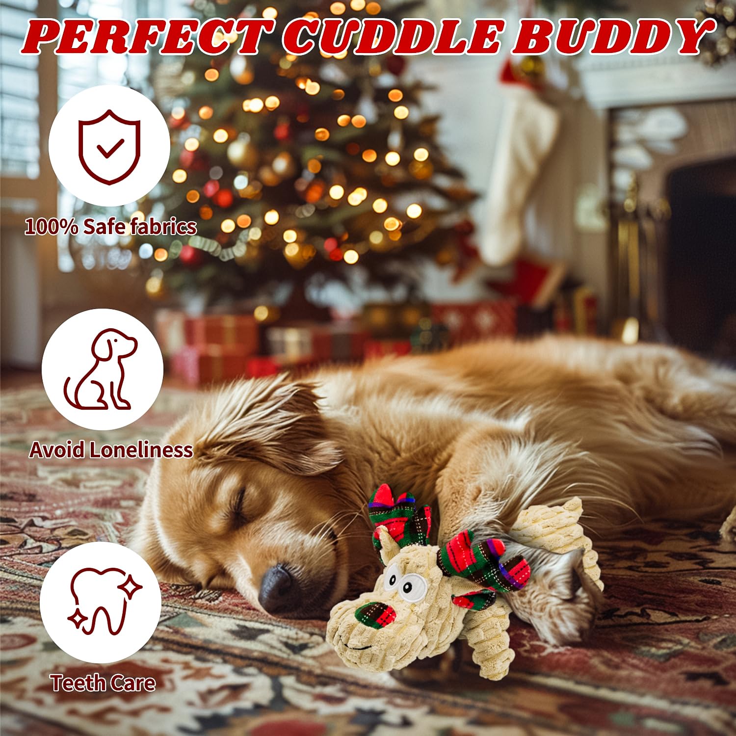 Cneeeeeb Dog Toys Squeaky Interactive Puppy Teething Chew Toy Stuffed Pp Cotton Crinkle Sound Paper Tail,Deer Shape For Large Me