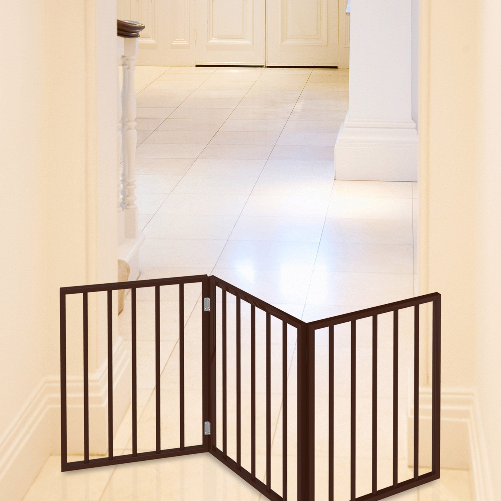 Petmaker Foldable, Free-Standing Wooden Pet Gate- Light Weight, Indoor Barrier For Small Dogs/Cats, Dark Brown, Step Over Doorway Fence, Rich Espresso, 54' X 24' (80-62875)