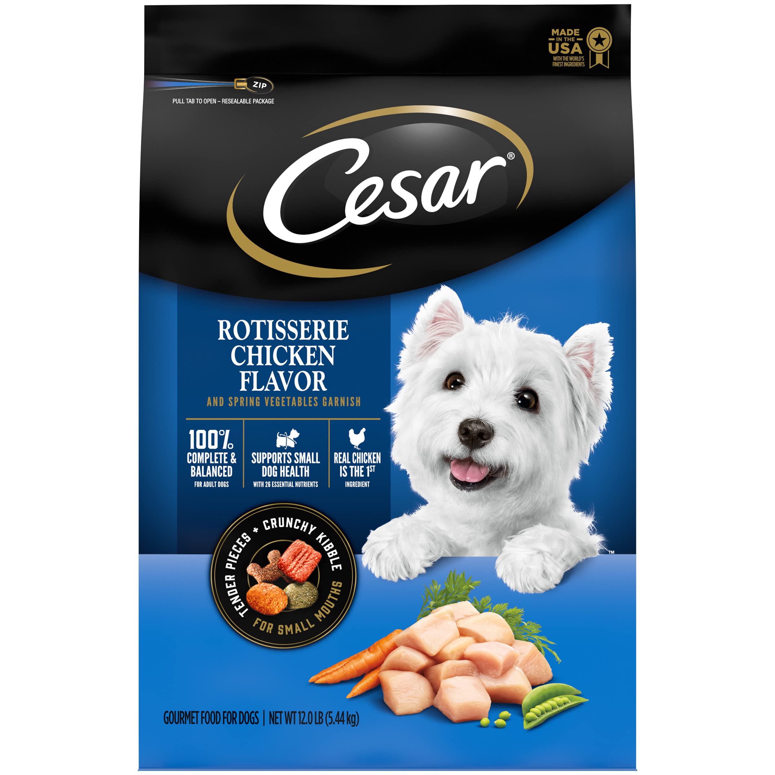 Cesar Small Breed Dry Dog Food Rotisserie Chicken Flavor and Spring Vegetables Garnish, 12 lb. Bag