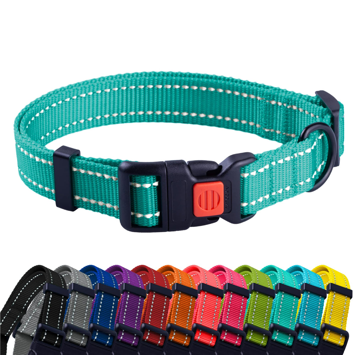 Collardirect Reflective Dog Collar For A Small, Medium, Large Dog Or Puppy With A Quick Release Buckle - Boy And Girl - Nylon Suitable For Swimming (10-13 Inch, Mint Green)