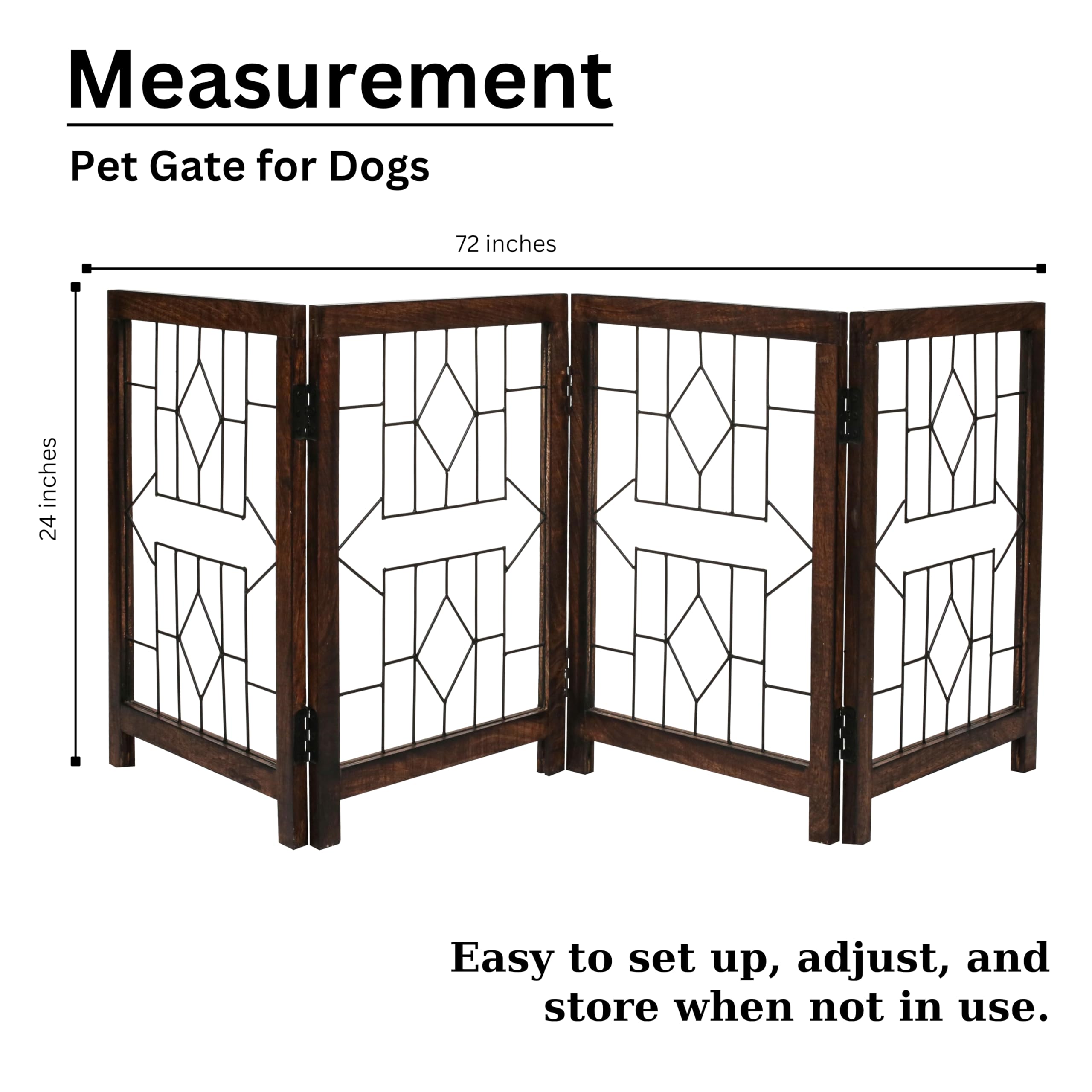 Antique Burnt 24 X 72 Dog Gate - 4 Panels, Indoor & Outdoor, Stairs & Doorway, Free Standing Dog Gate With Door, 24 X 72 With 4