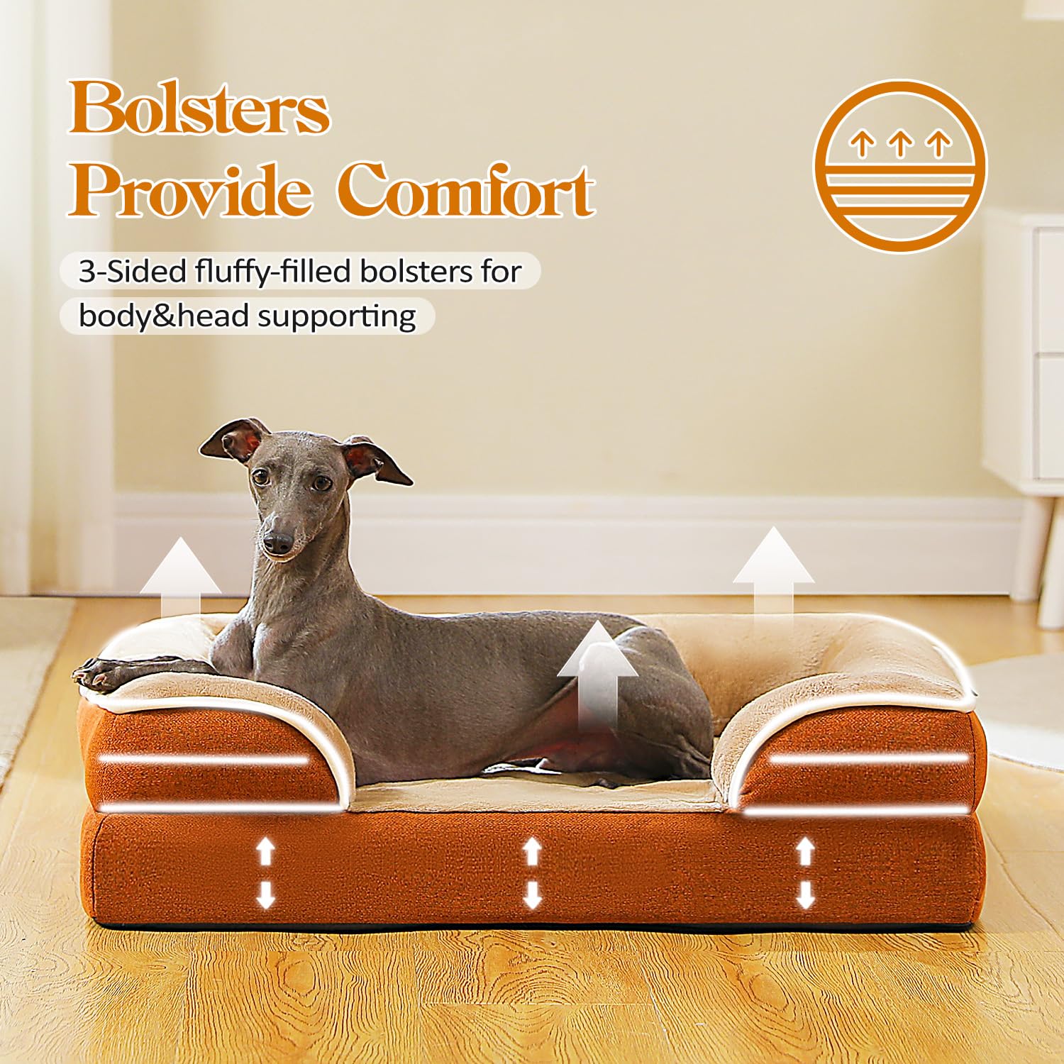Pawz Road Orthopedic Dog Bed - Medium Size With Supportive Foam, 2-Layer Waterproof Cover And Non-Slip Bottom For Small To Large