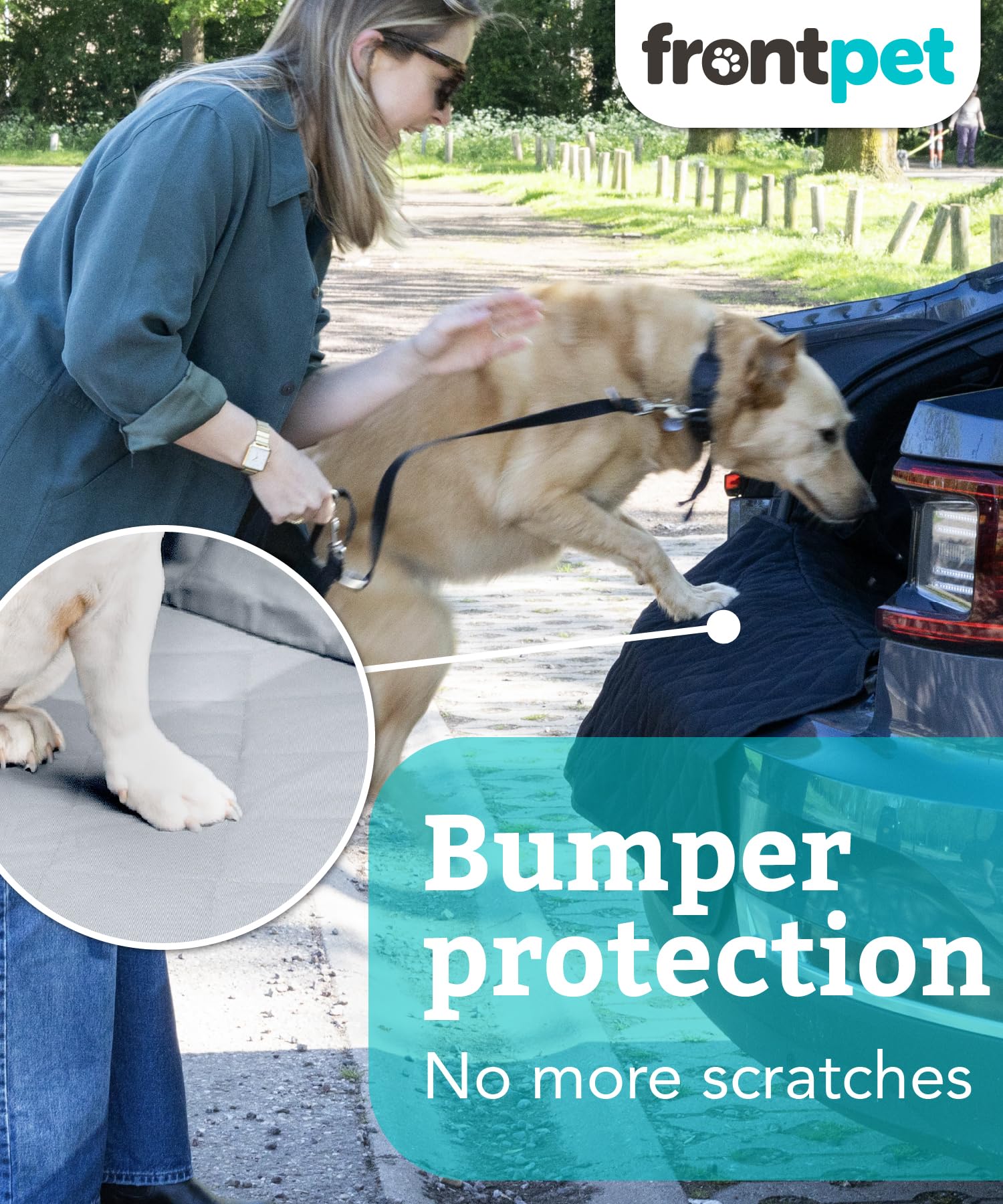 FrontPet SUV Cargo Liner for Dogs - Water-Resistant Pet Trunk Cargo Cover Mat for SUVs and Sedans with Bumper Flap Protector, Tr