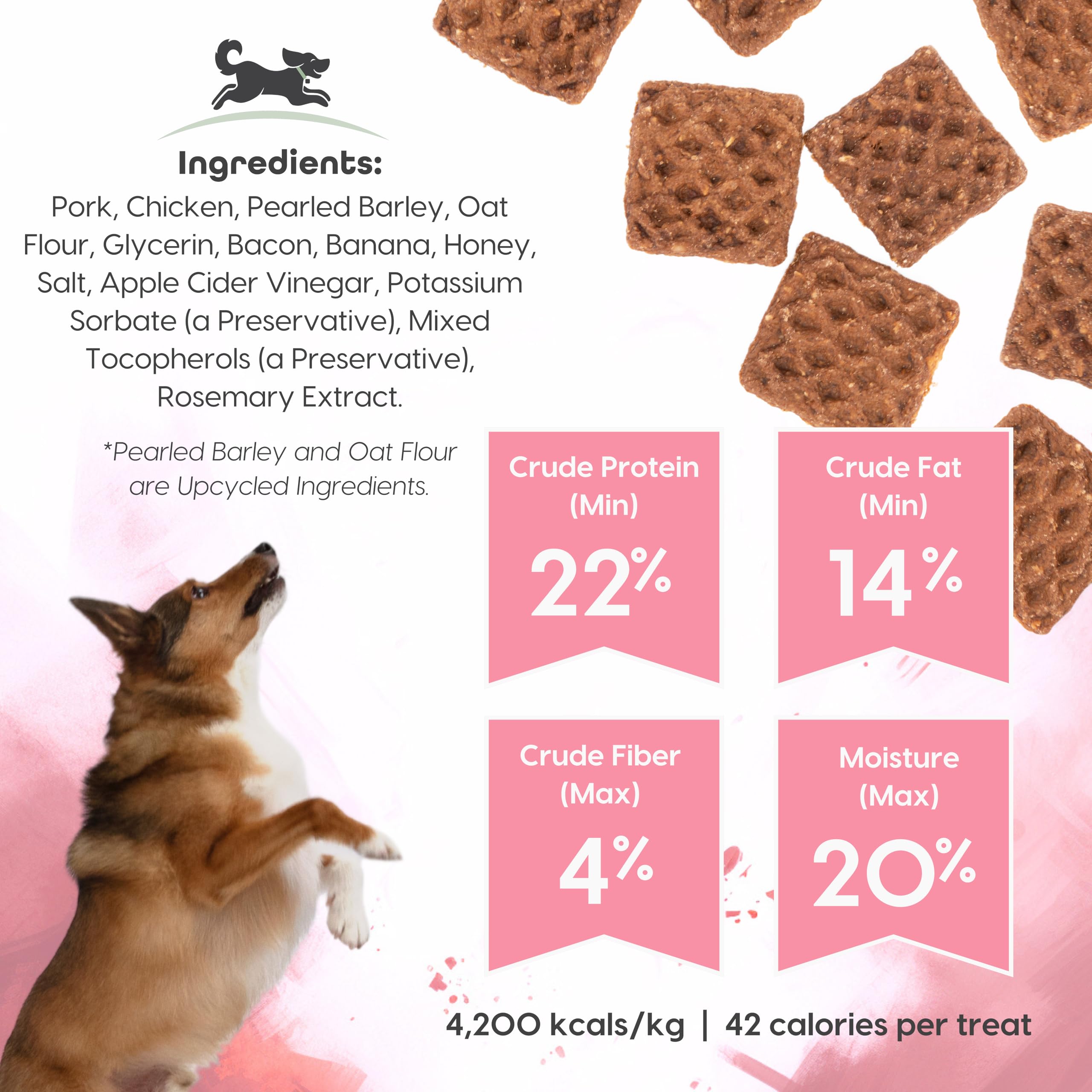 Fuel Good Wooffles High Protein Dog Treats - Pork, Bacon & Banana Recipe - 11oz Bag - High Protein Treats for Dogs, Made in The