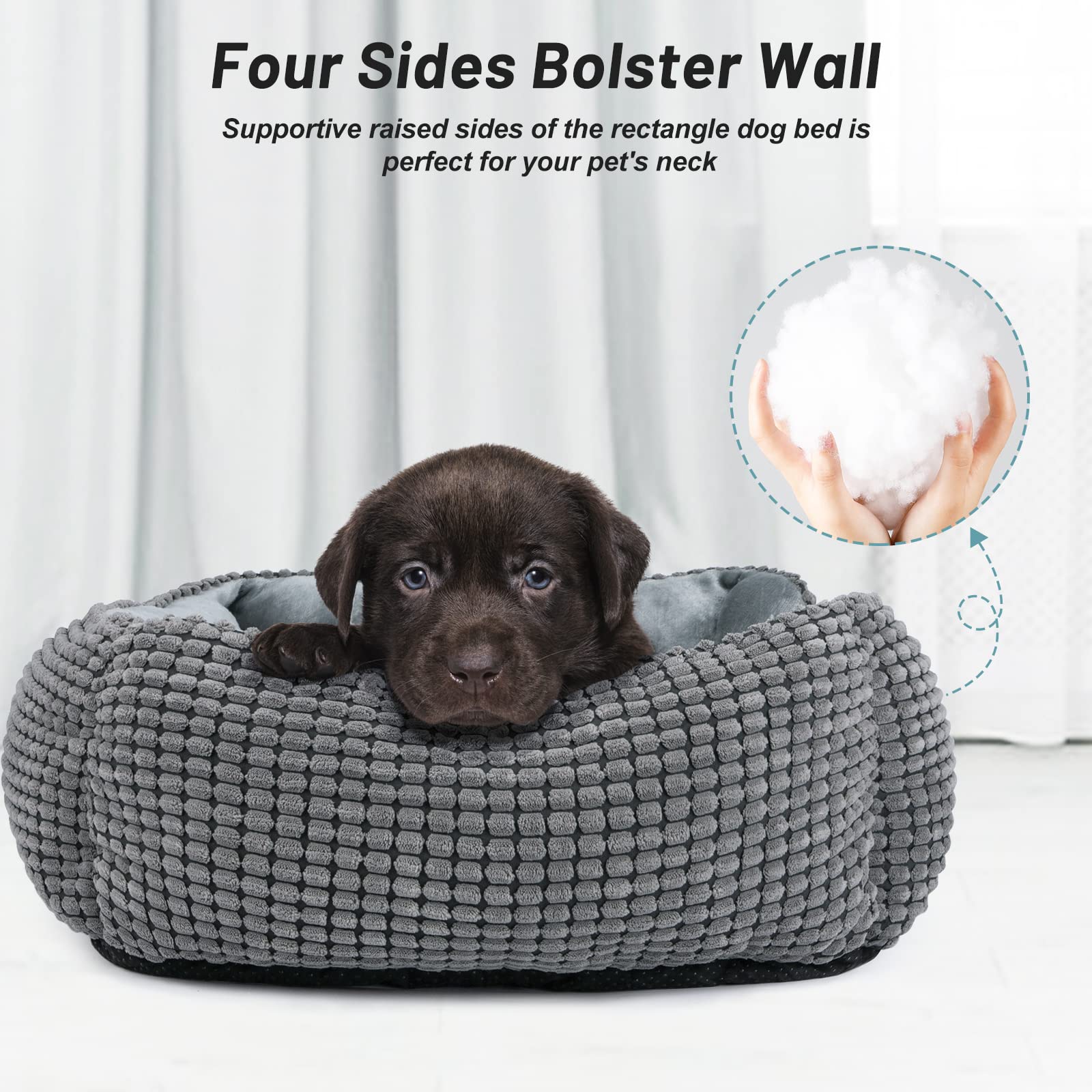 Mixjoy Dog Bed For Large Medium Small Dogs, Rectangle Washable Sleeping Puppy Bed, Orthopedic Pet Sofa Soft Calming Cat Beds Ind