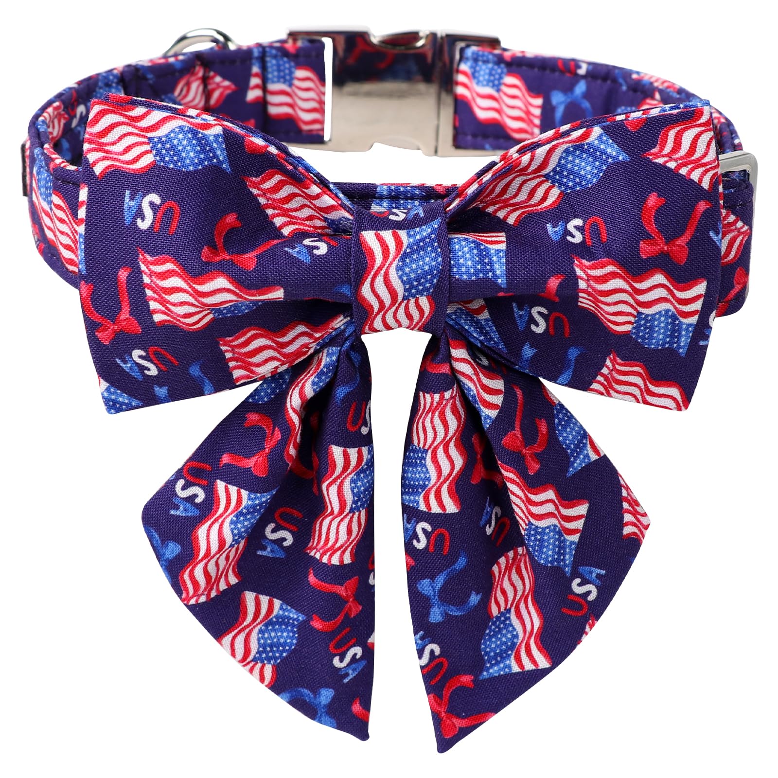 Maca Bates American Flag 4Th Of July Dog Collar With Sailor Bow 4 Of 7 For Dogs Tie Adjustable Durable Flags Patriotic Usa Colla