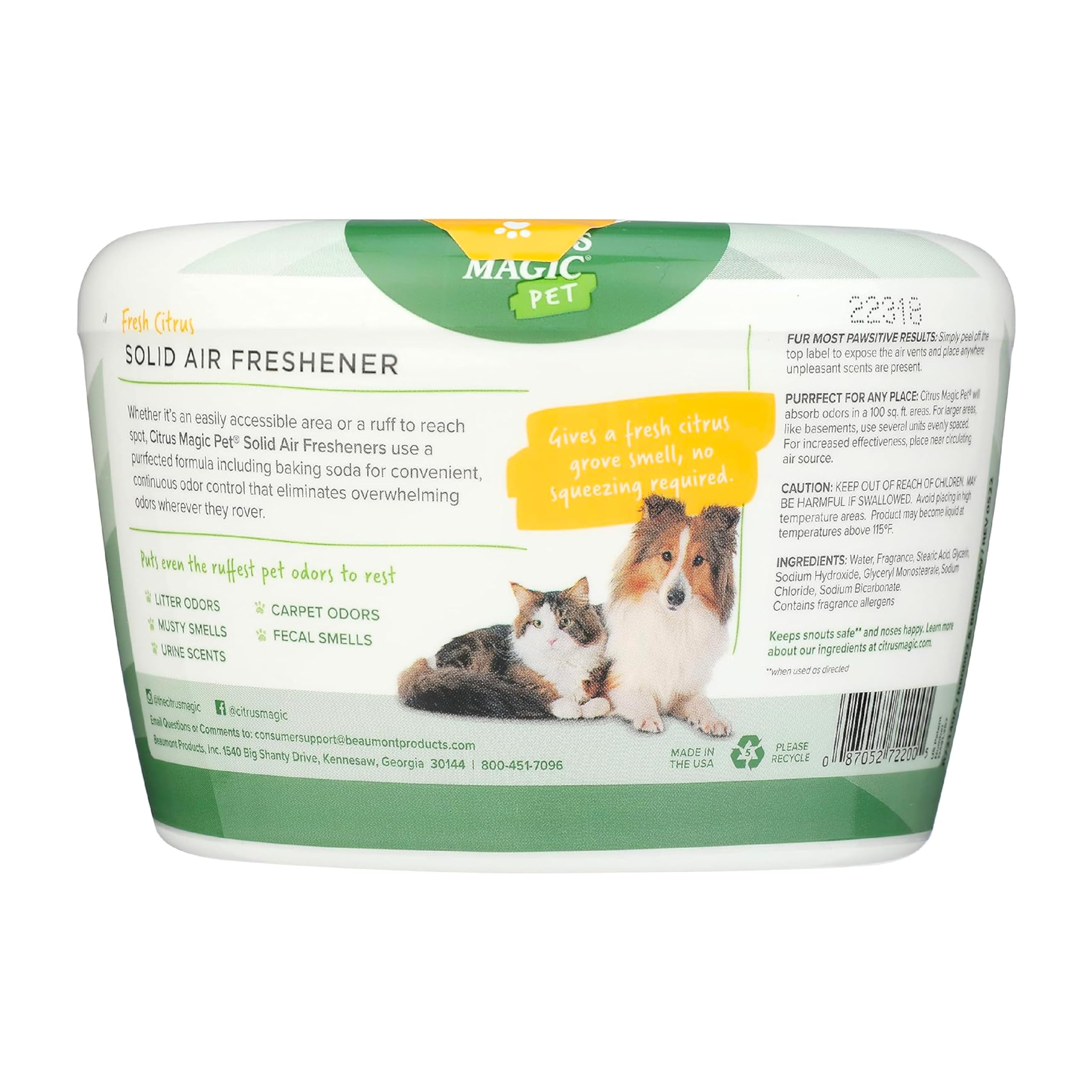 Citrus Magic Pet Odor Eliminator Solid Air Freshener, Fresh Citrus, 20-Ounce, Pack Of 2