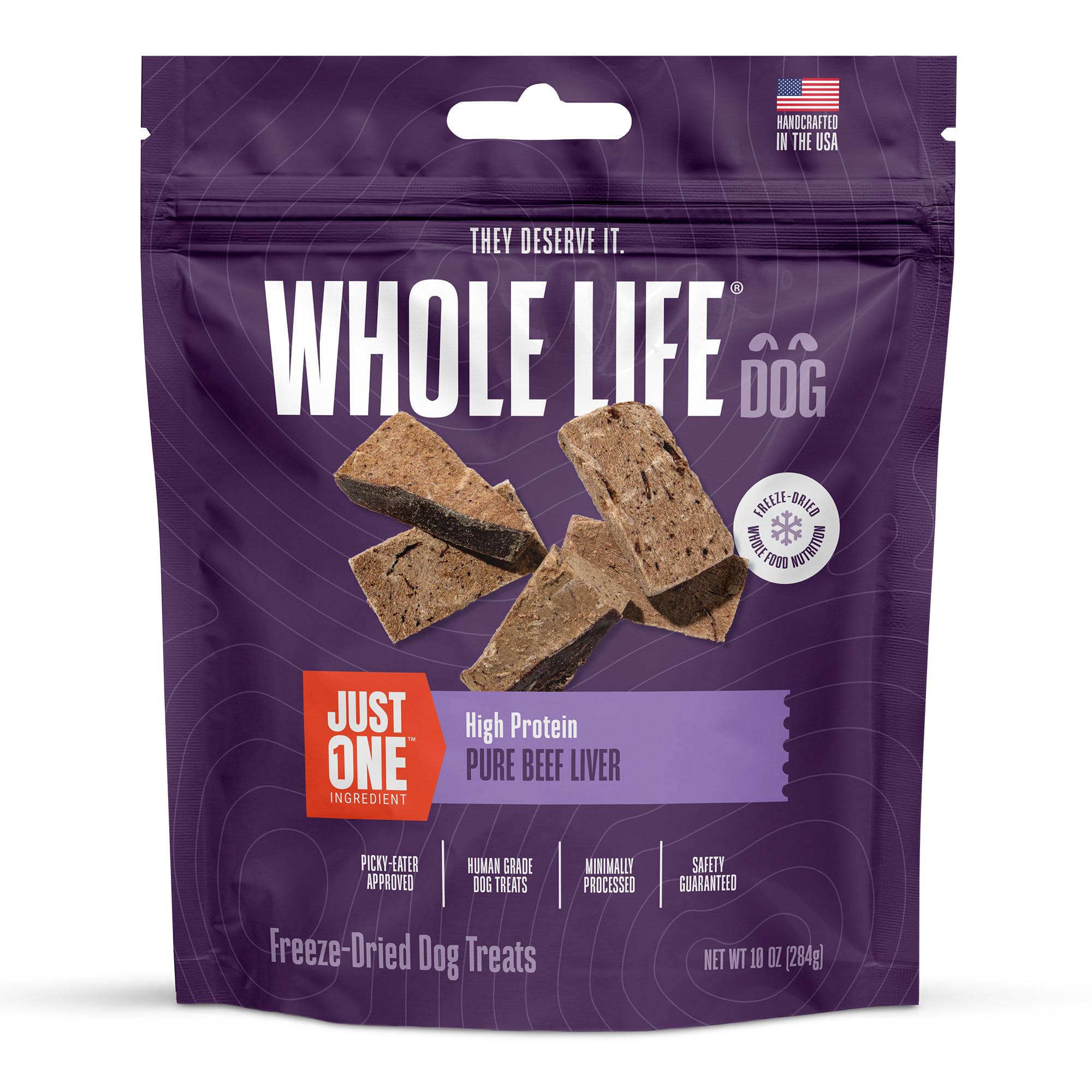 Whole Life Dog Just One Beef Liver Freeze Dried Dog Treats - Human Grade High Protein Food, Healthy Training Snacks, Freeze Drie