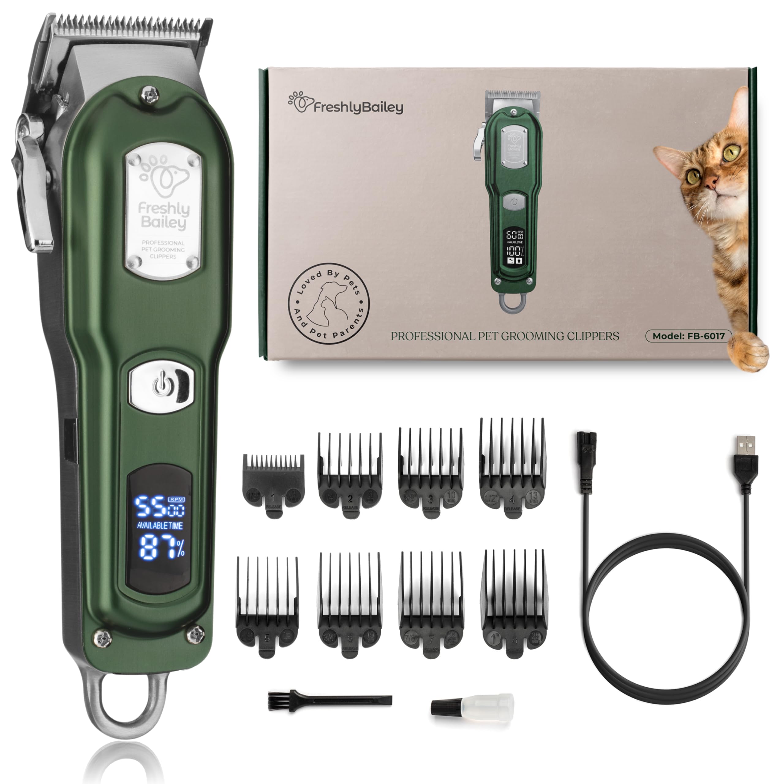 Freshly Bailey Cat Clippers For Matted Hair - Matted Cat Fur Remover - Low Noise Grooming Trimmer & Shaver | Pet Clippers For Lo
