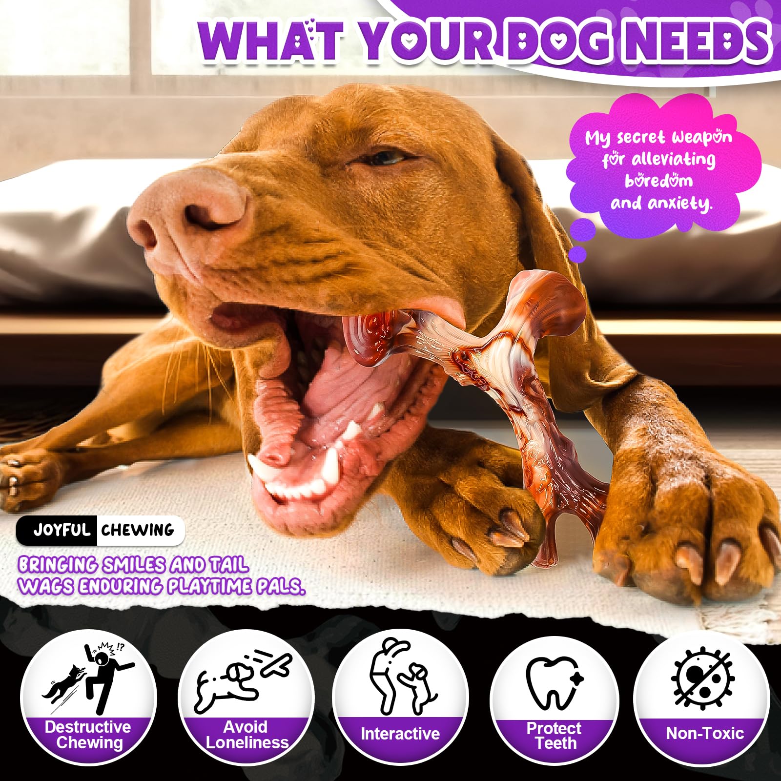 Osord 4 Pack Dog Chew Toys For Aggressive Chewers - Tough Indestructible Dog Toys With Bacon Flavor- Durable Nylon Bones Toy For