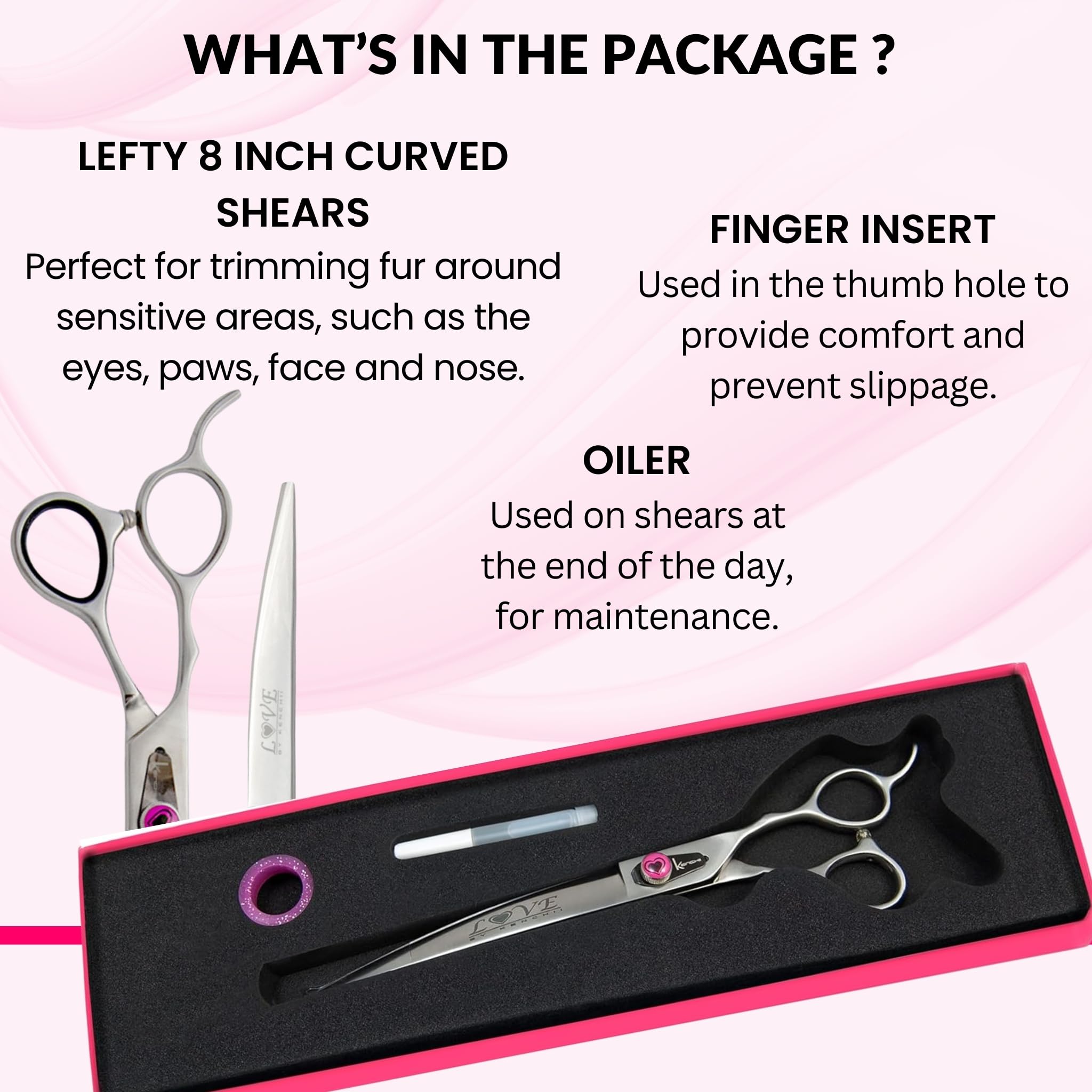 Kenchii Left Handed Dog Grooming Scissors | 8 Inch Shears | Curved Scissors for Dog Grooming | Love Collection Dog Shears | Pet
