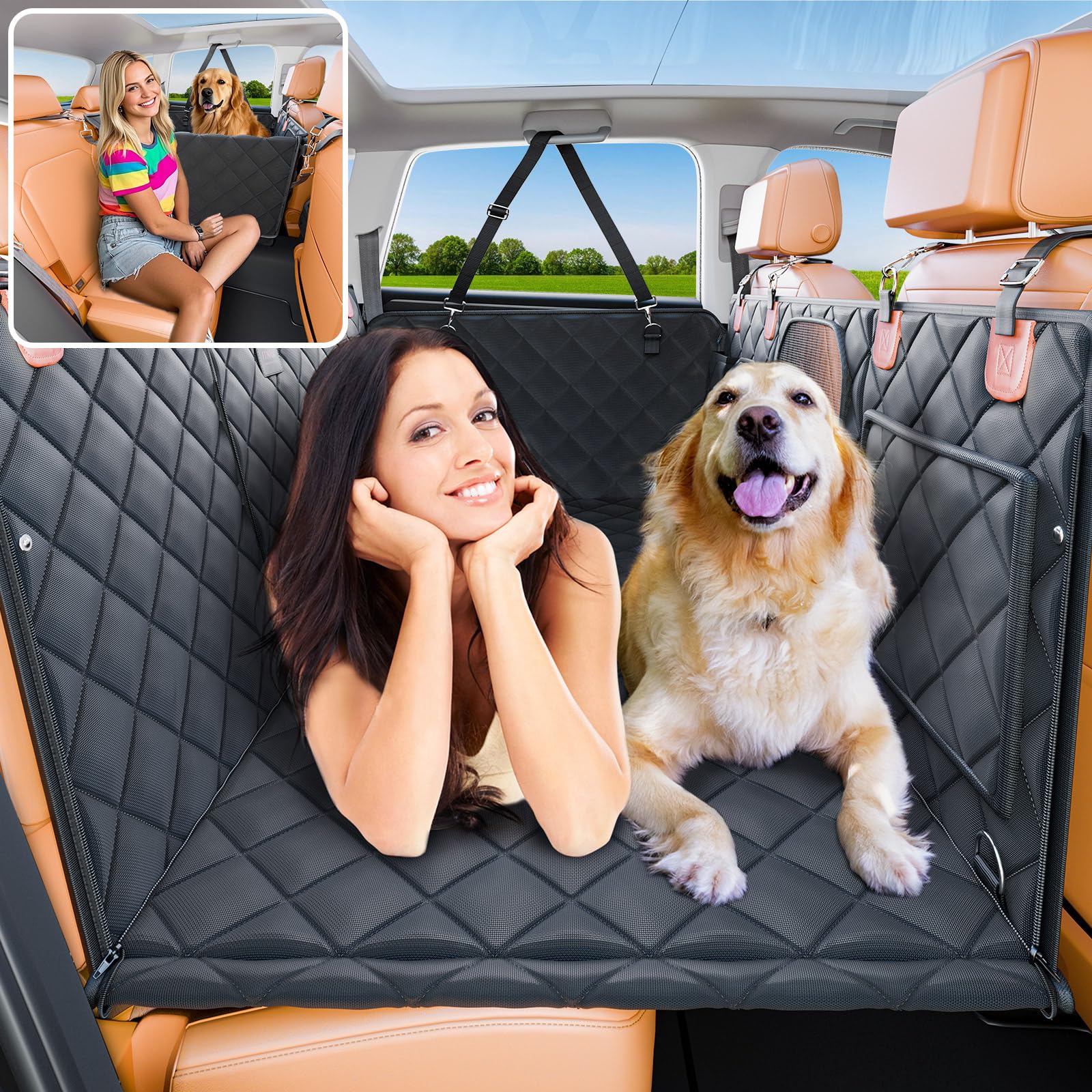 ITNAST Convertible Back Seat Extender for Dogs, Foldable 400lbs Hard Bottom Dog Car Seat Cover for Back Seat, Waterproof Dog Ham