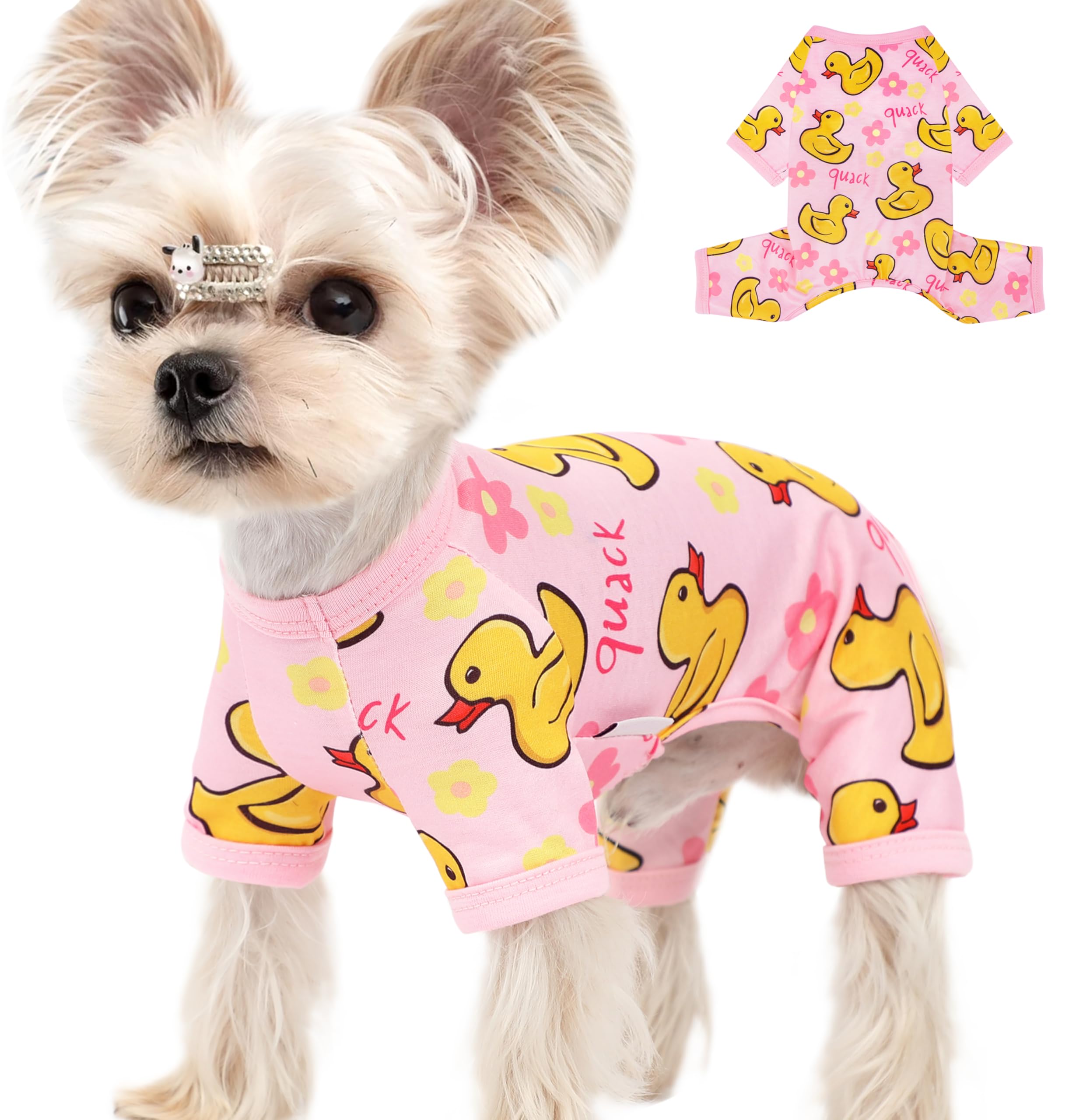 Dog Pajamas For Small Dogs Stretchy Chihuahua Clothes Summer Doggie Onesie Cute Puppy Pjs Girl Boy Pet Clothing Cat Onesie (Duck