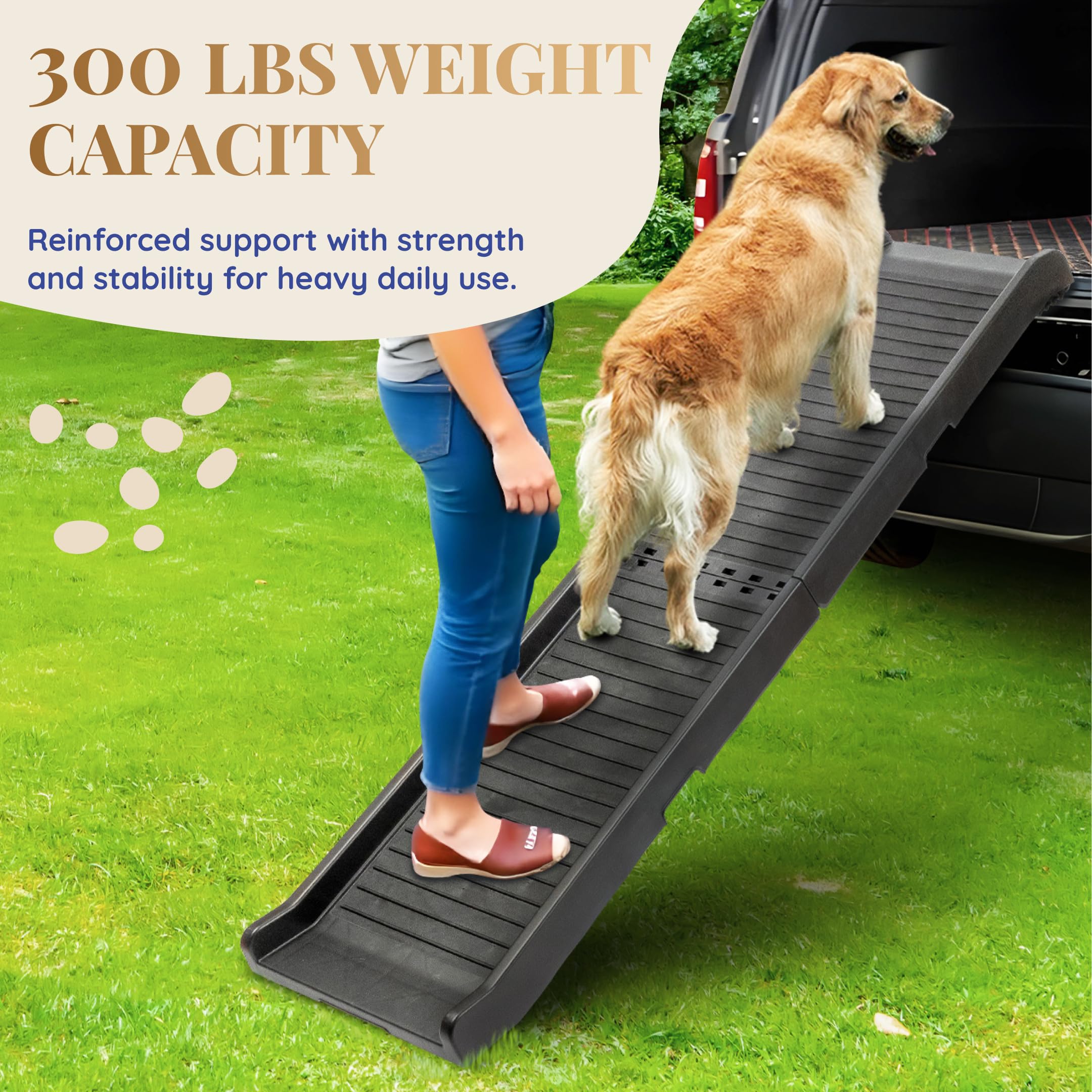 Dog Ramp for Car - 68,5 Long & 15 Wide - Rubber Anti-Slip Dog ramps for Large Dogs - Stable Dog Car Ramp 300 Pounds Capacity - F