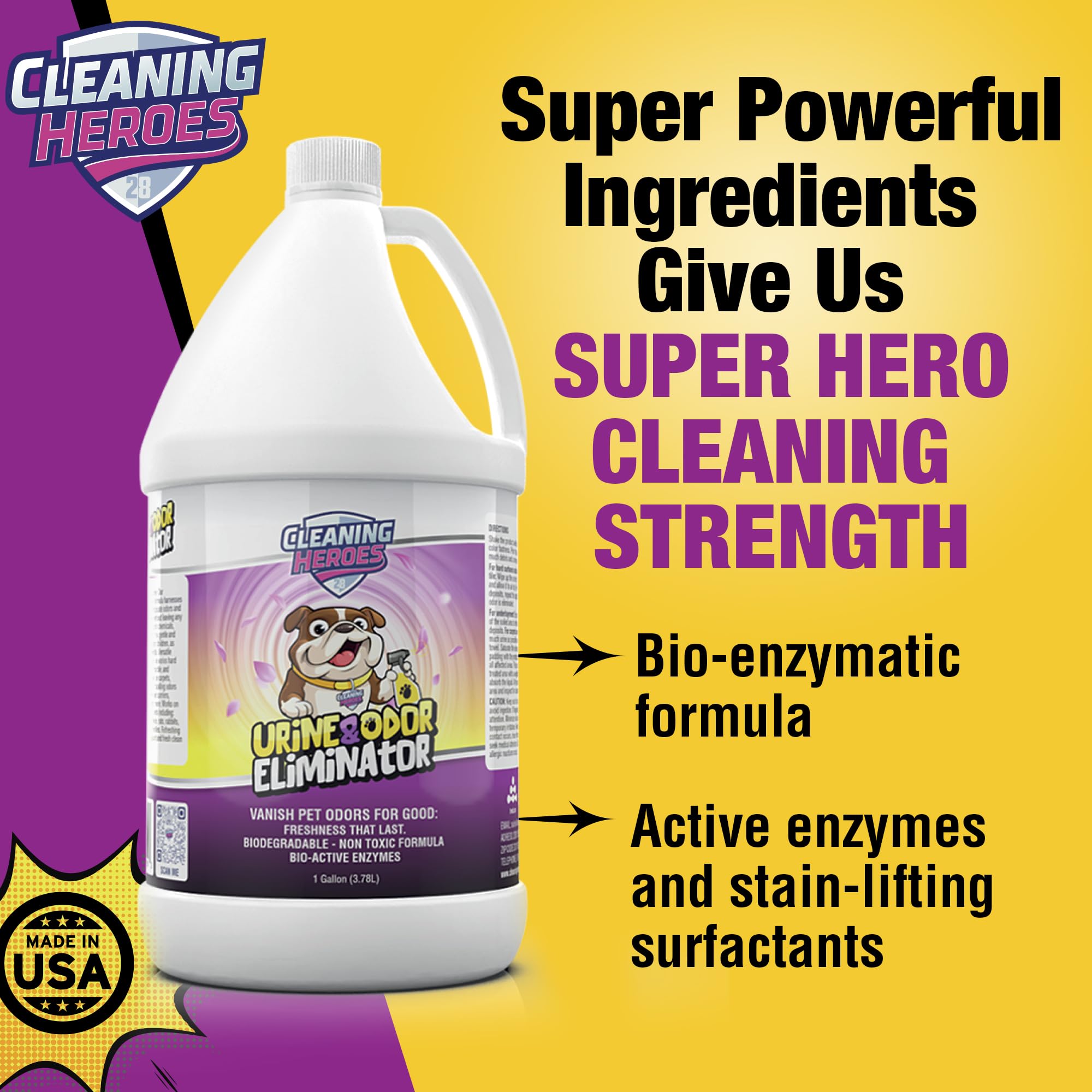 Cleaning Heroes Pet Carpet Cleaner & Urine Odor Eliminator For Strong Odor - 128Oz Enzyme Cleaning Spray For Cat & Dog Pee - Spo