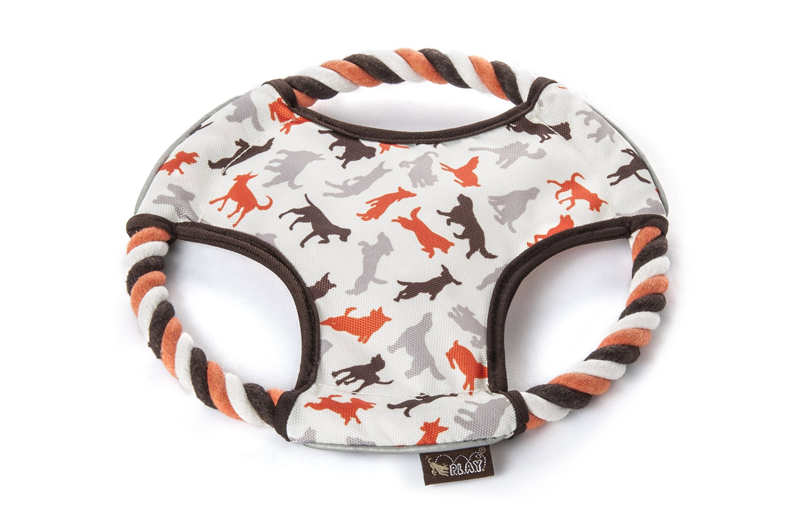 P.L.A.Y. Cute Outdoor Dog Toys - Flying Disc Ultra Durable Frisbee Rope Squeaker Toy, Great for Puppies & Small, Medium, Large D