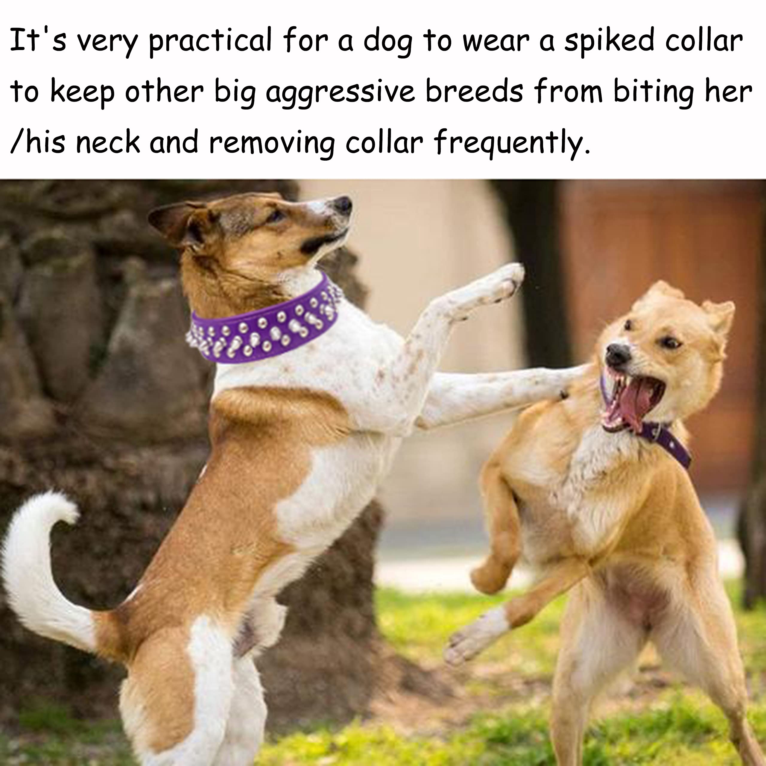 Teemerryca Adjustable Pu Leather Spiked Studded Dog Collars With A Squeak Ball Gift For Small Medium Large Pets Like Cats/Pit Bull/Bulldog/Pugs/Husky, Purple, L 15'-18.5'