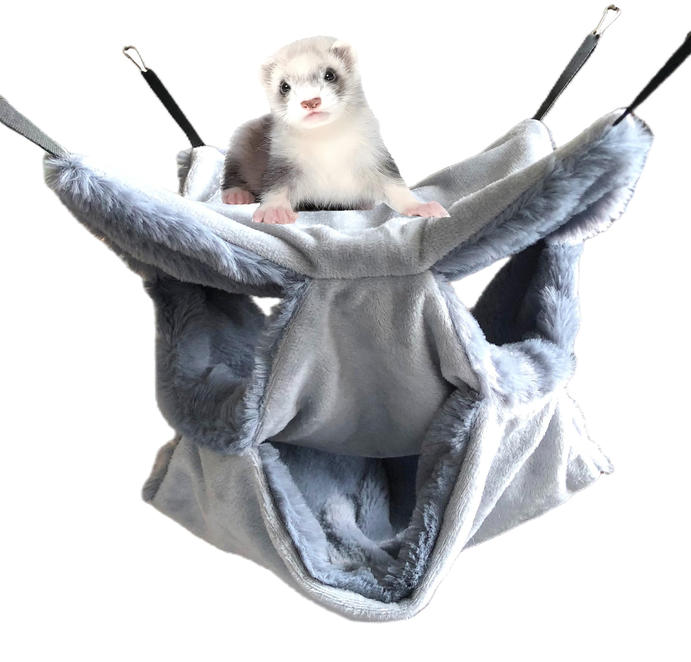 Vedem Small Animals Warm Plush Triple Bunkbed Cage Hanging Hammock Bed Hideout For Sugar Glider Ferret Squirrel (Grey)