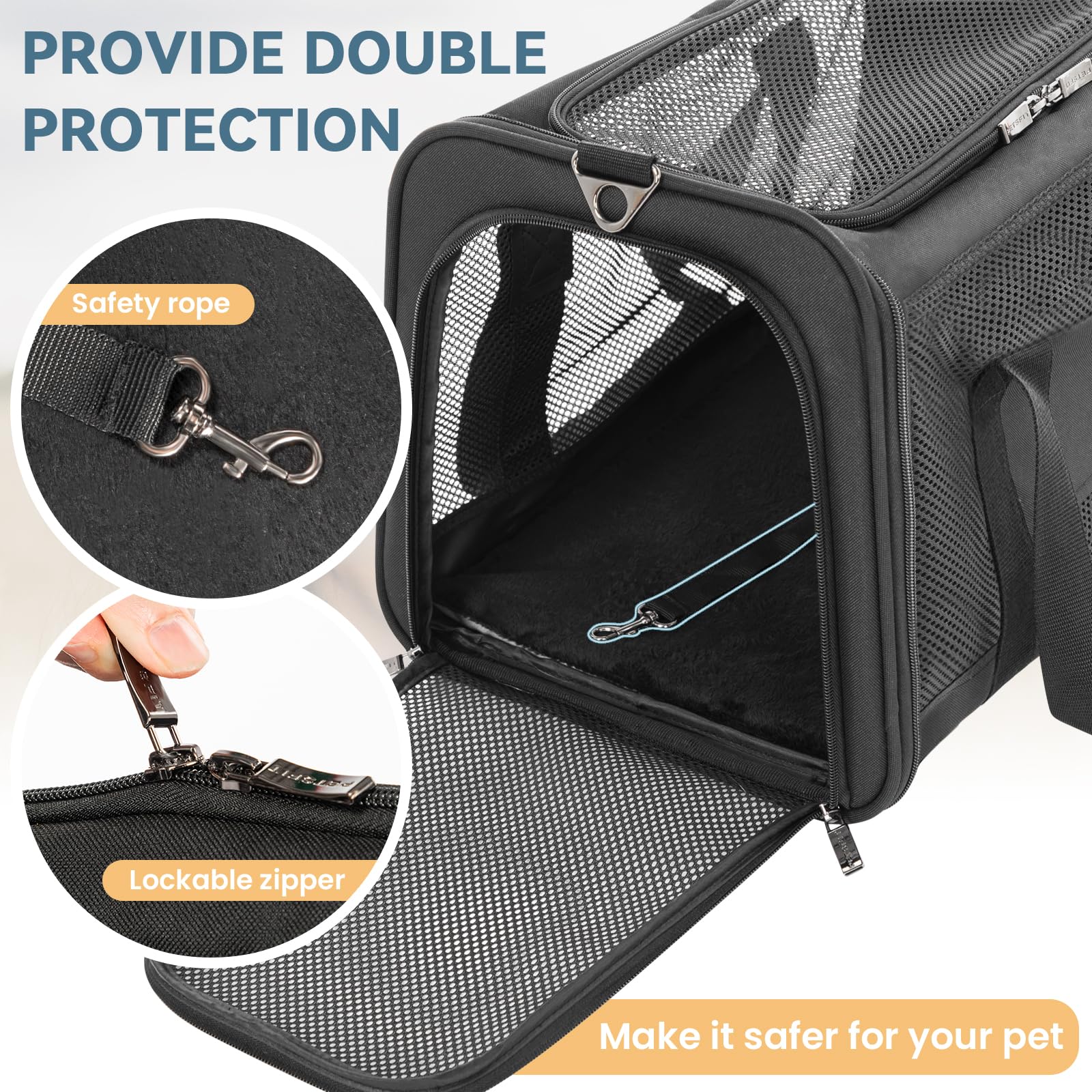 Petsfit Large Cat Carrier for 2 Cats, Lightweight Collapsible Double Cat Carrier for Travel, 5-Sided Breathable Mesh, with Adjus