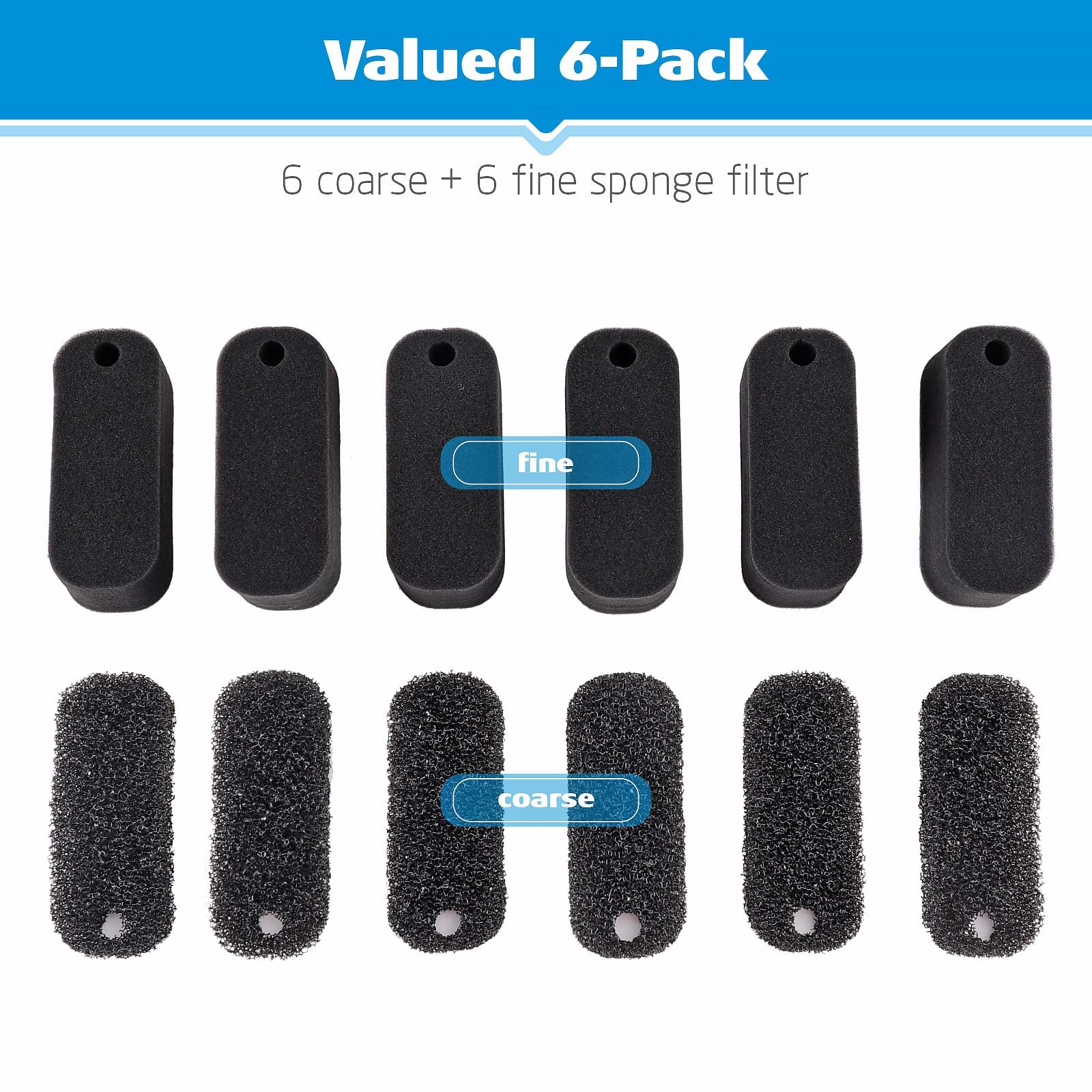 hygger 12-Pack Aquarium Filter Sponge Replacement (6 Coarse + 6 Fine Pads) for HG979 Turtle Filter